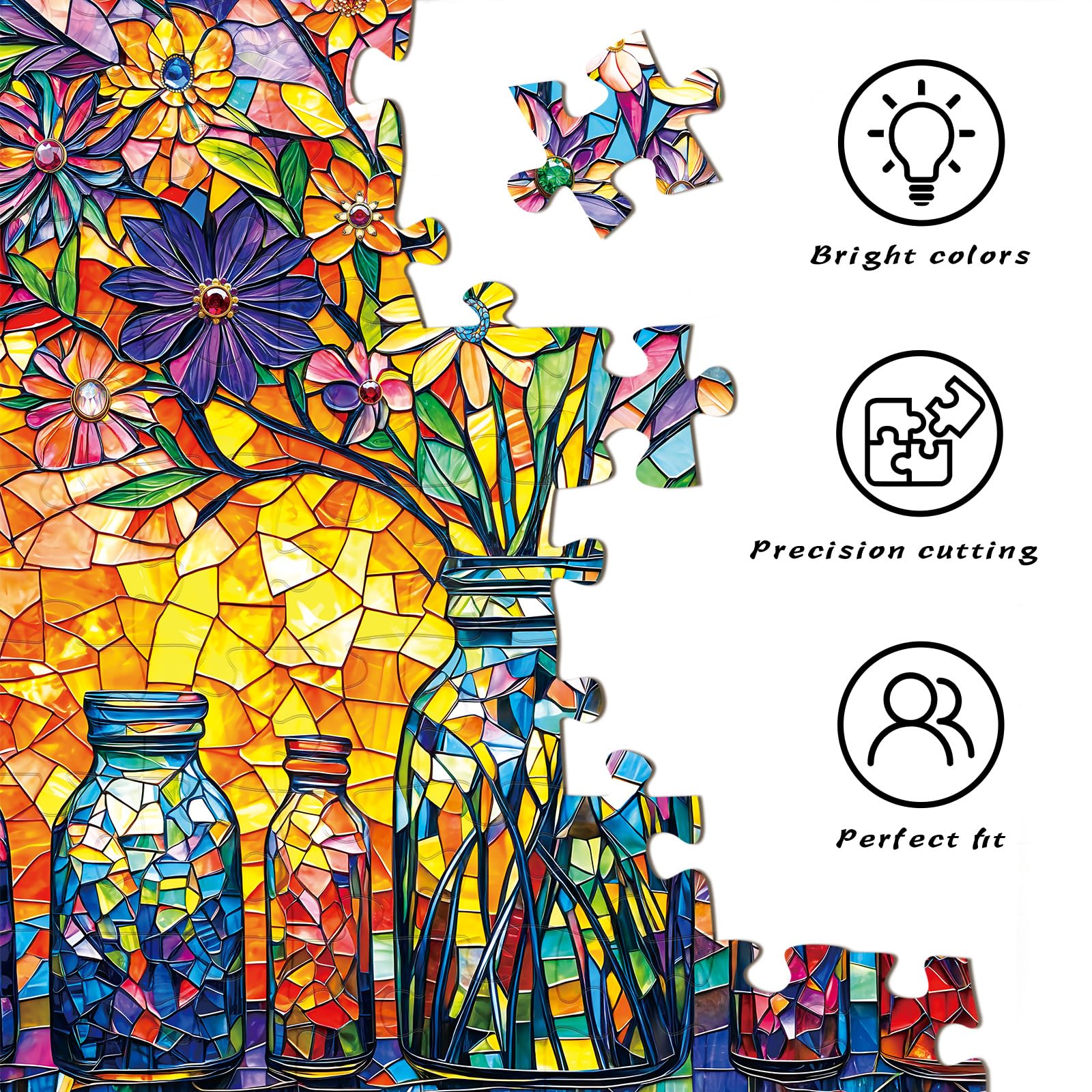 HUADADA Jigsaw Puzzles for Adults 1000 Piece Challenging Game 1000 Piece Jigsaw Puzzles for Adults Family Decoration Puzzle Gifts-Glass Flower - Image 4