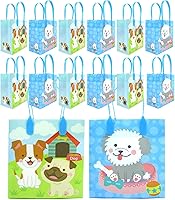 Vista 1 de TINYMILLS Bolsas de regalo para perros y cachorros con asas, 12 unidades, azul, rosa, 7 x 6.25 x 3 pulgadas, temática de perro, fiestas de cumpleaños