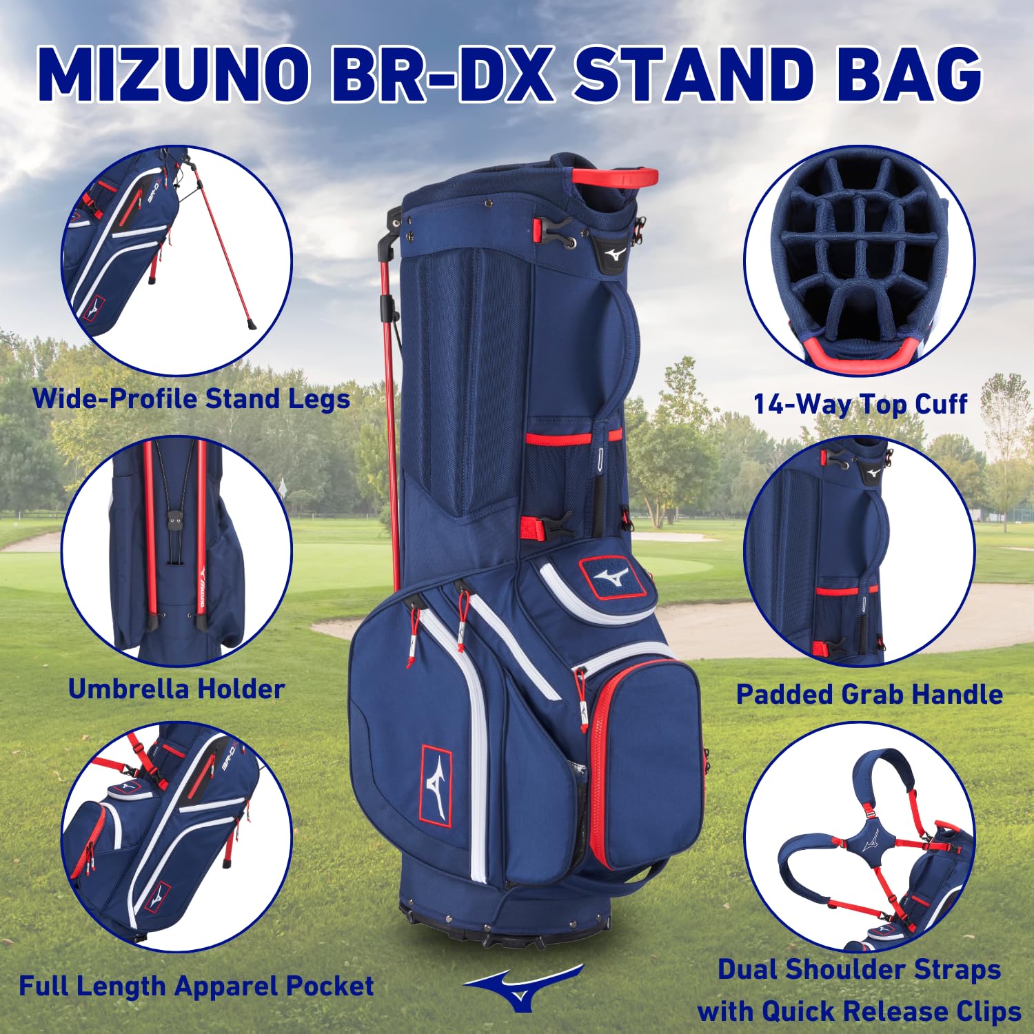 Mizuno BR-DX 14-Way Hybrid Stand Golf Bag | 9 Inches | Heathered