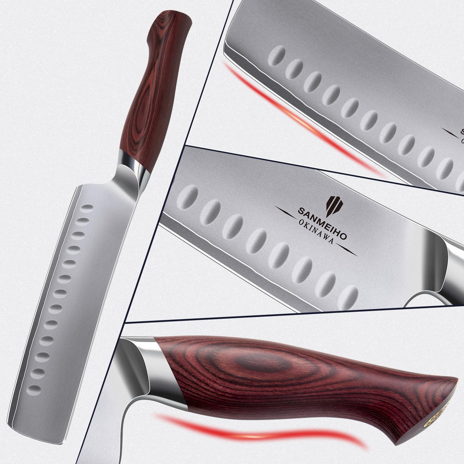SANMEIHO Coltello Nakiri 18cm, Coltello da Cucina Giapponese per Carne Verdure, Coltello da Chef Lama Acciaio Inossidabile ad Alto Tenore di Carbonio 10Cr15Mov e Impugnatura Ergonomica in Legno Pakka