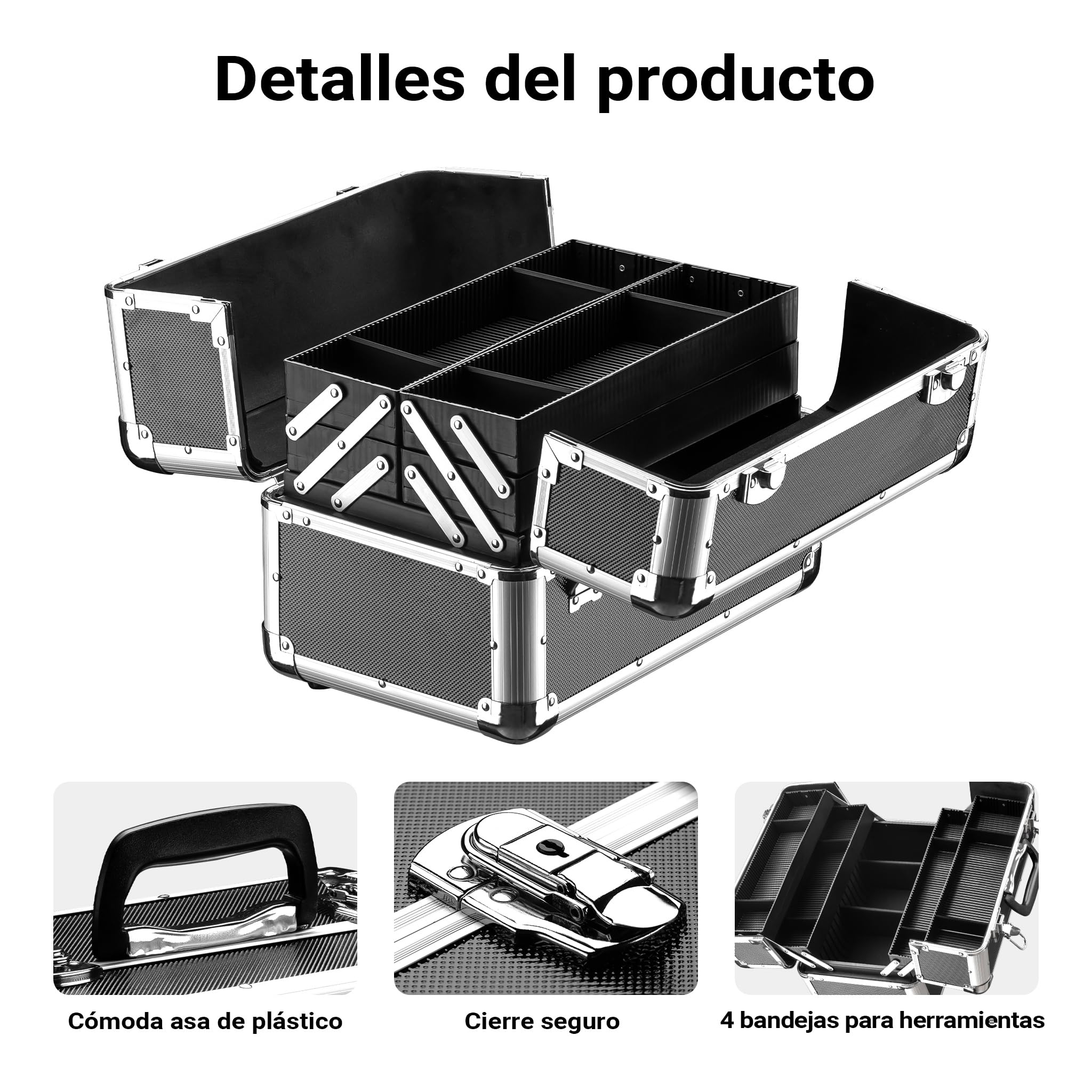 Wiltec Maletín multiusos de aluminio 35,5x24x22,5 cm con esquinas de acero maletín de transporte contenedores separados