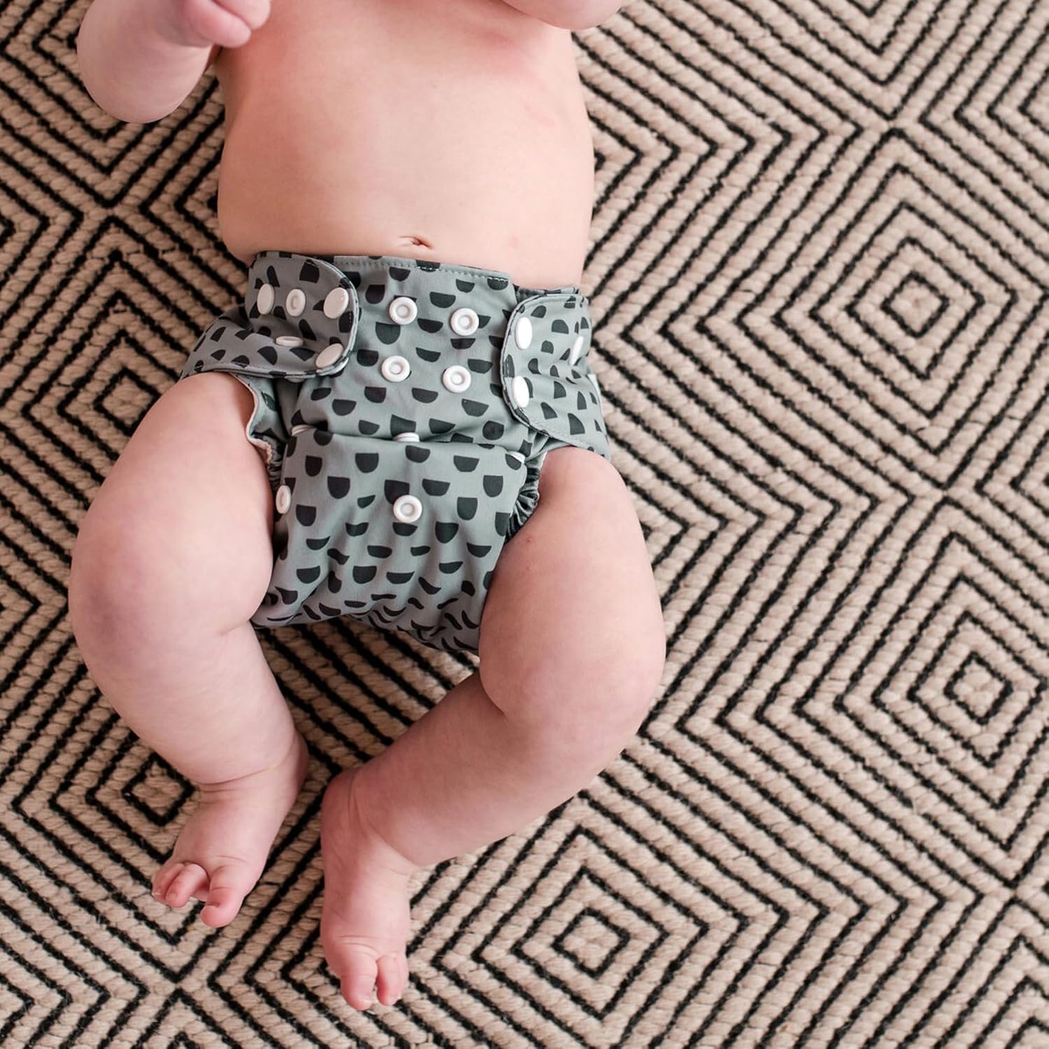 Reusable Cloth Diapers with AWJ Lining – 7 Pack with 14 Inserts and 1 Wet Bag – Waterproof, Washable, and Adjustable (Cretaceous Cool, Charcoal Inserts)