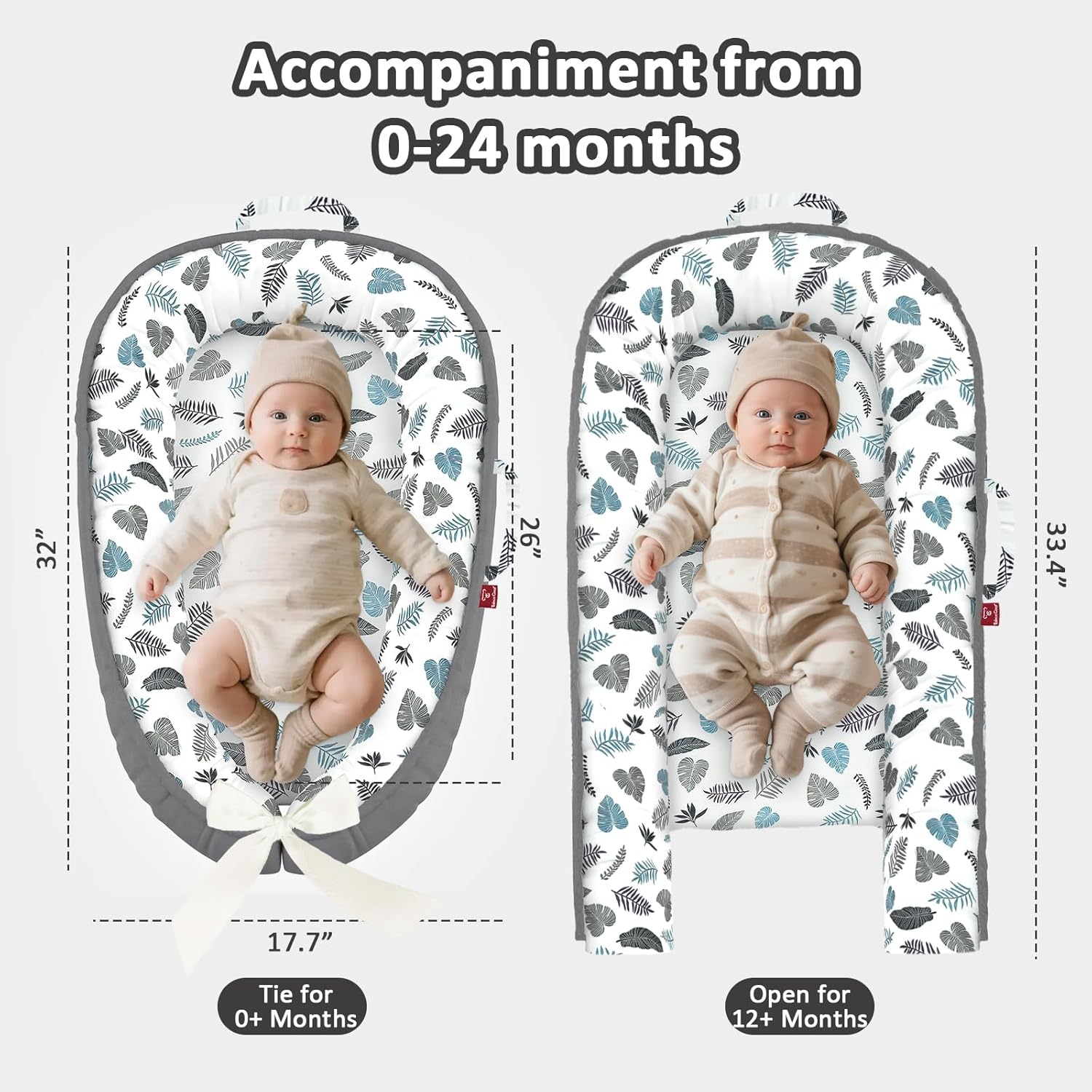 Baby Lounger - 100% Cotton Baby Lounger for Newborn with Lounger Cover, Portable Baby Nest for Home and Travel, Waterproof Lining, Newborn Babies Essentials Gifts