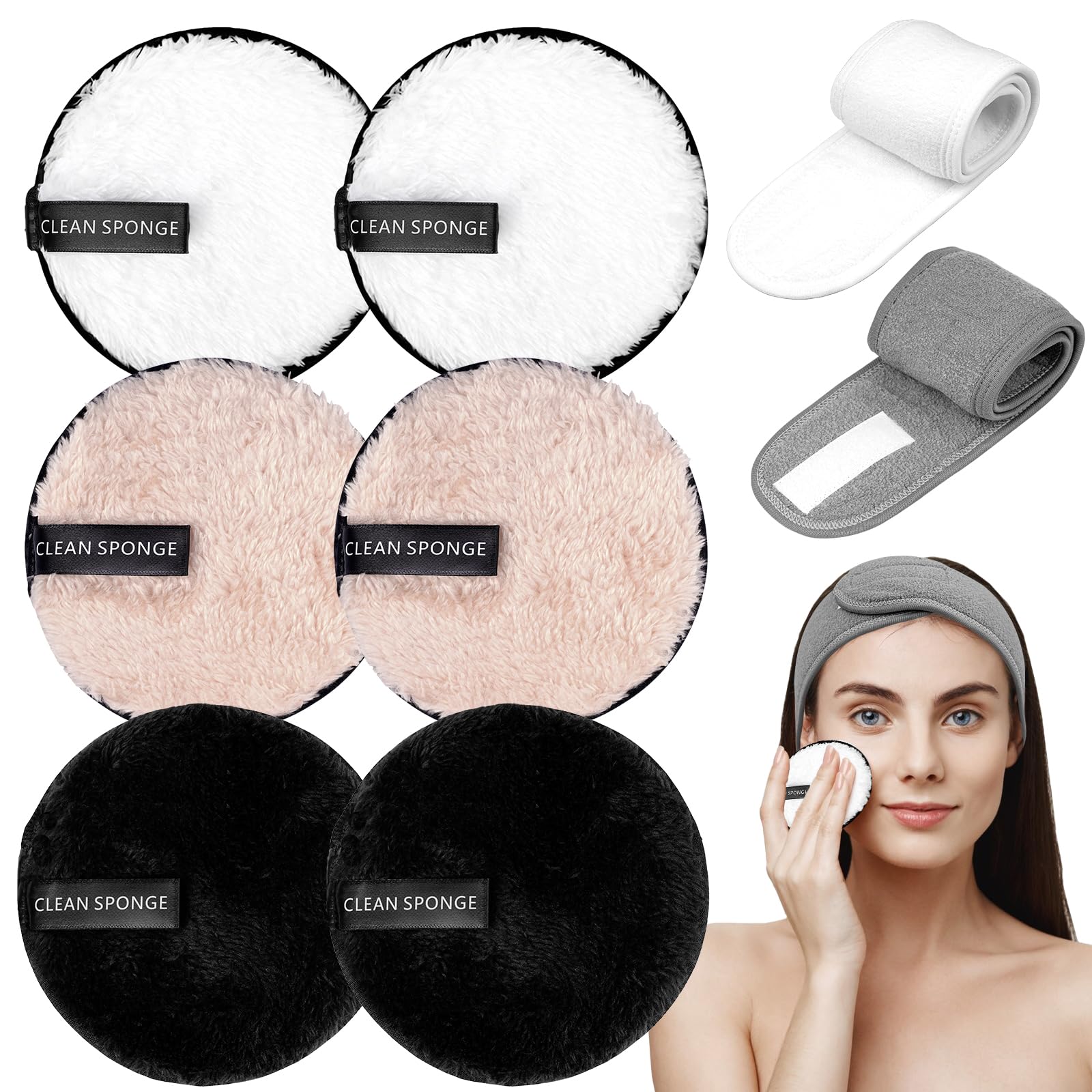 8 Pack Makeup Remover Pads with Spa Headbands