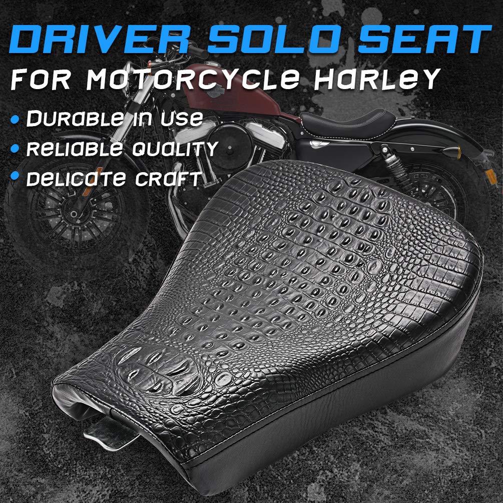 KATUR Cojín para Asiento Individual De Motocicleta Negro con Costura para Asiento del Conductor De Cuero Sintético Compatible con Harley Sportster 72 48 1200X 1200V 2010-2015 (Crocodile Negro)
