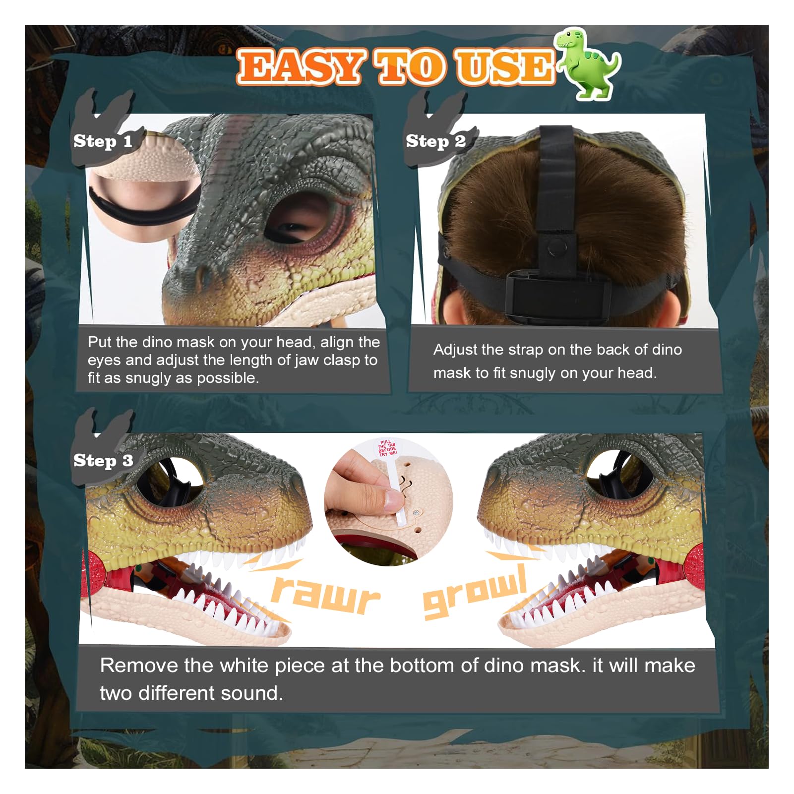 Starnearby Dinosaur Mask - Electric Velociraptor Face Mask with Moving Jaw and Sound Effect for Kids and Adults Cosplay Gift Halloween - Image 3