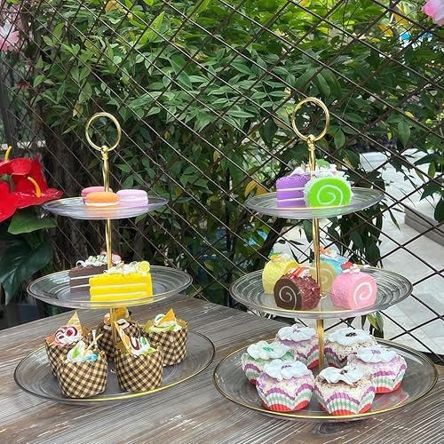 Miniatura 6 de RAUVOLFIA Soporte para cupcakes de 3 niveles, soporte pequeño para tartas, soporte de postre de plástico transparente, bandeja para servir pasteles