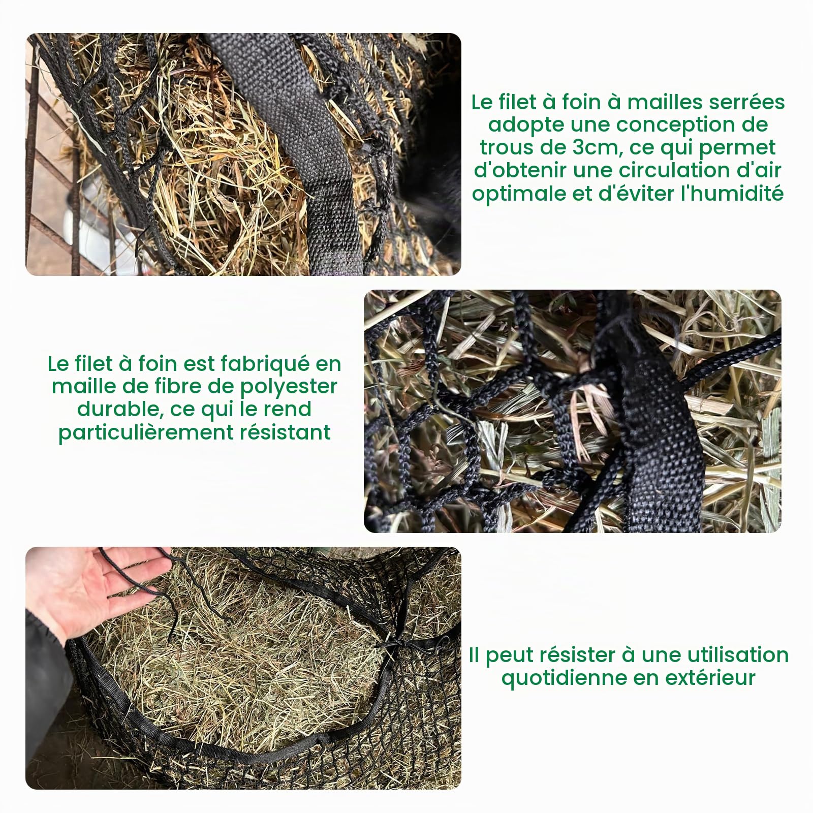Vegena 2pcs Filet À Foin Pour Chevaux, Filet À Foin Sac À Foin Pour Chevaux Filets À Foin Filet D'alimentation Filet De Nourriture Pour Foin Pour Une Alimentation Adaptée À L'espèce 90 x 60cm