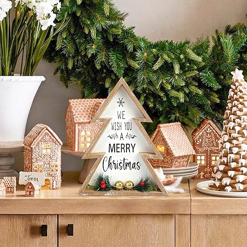 Miniatura 5 de Decoraciones de mesa de Navidad para el hogar, árbol de Navidad, centro de mesa de árbol de Navidad, árbol de Navidad rústico, letrero de mesa,