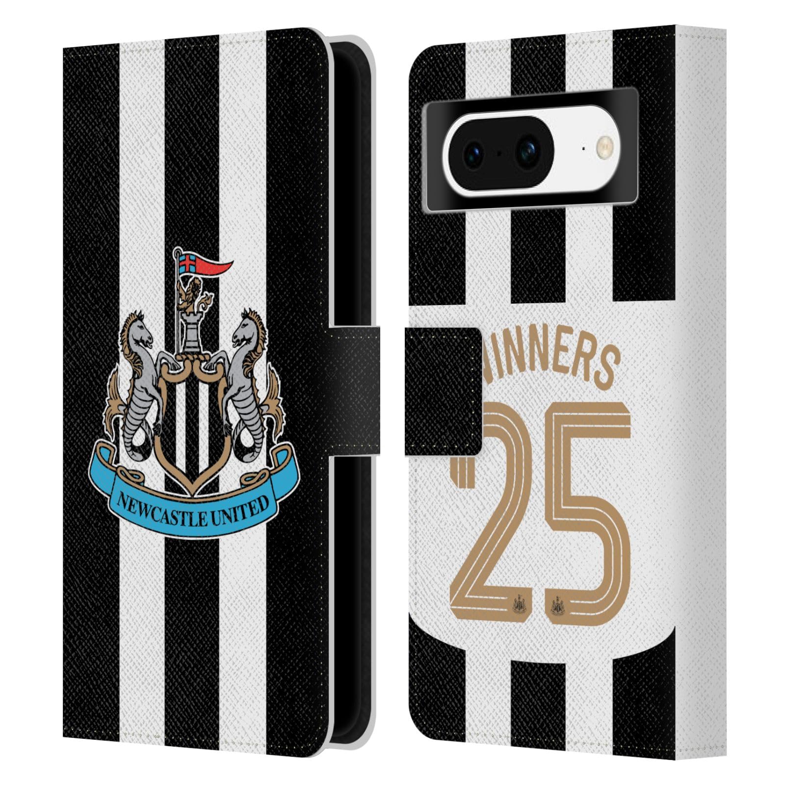 Head Case Designs Officially Licensed Newcastle United Football Club Home Kit 2025 Cup Winners Leather Wallet Case Compatible With Google Pixel 8