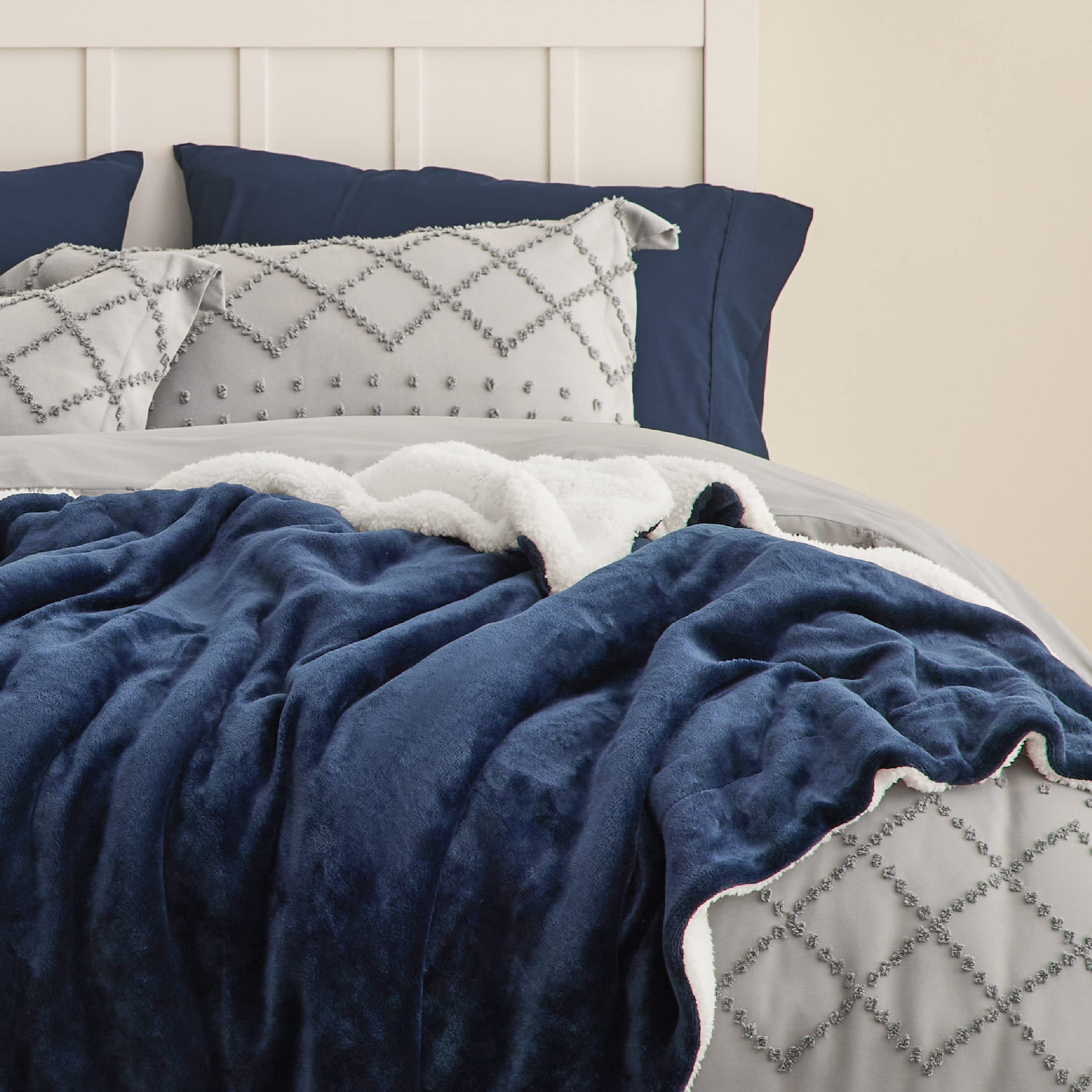 I'HERMU Sherpa-Fleece-Überwurfdecke 130x160cm – Weich, Kuschelig & Beidseitig Nutzbar In Marineblau