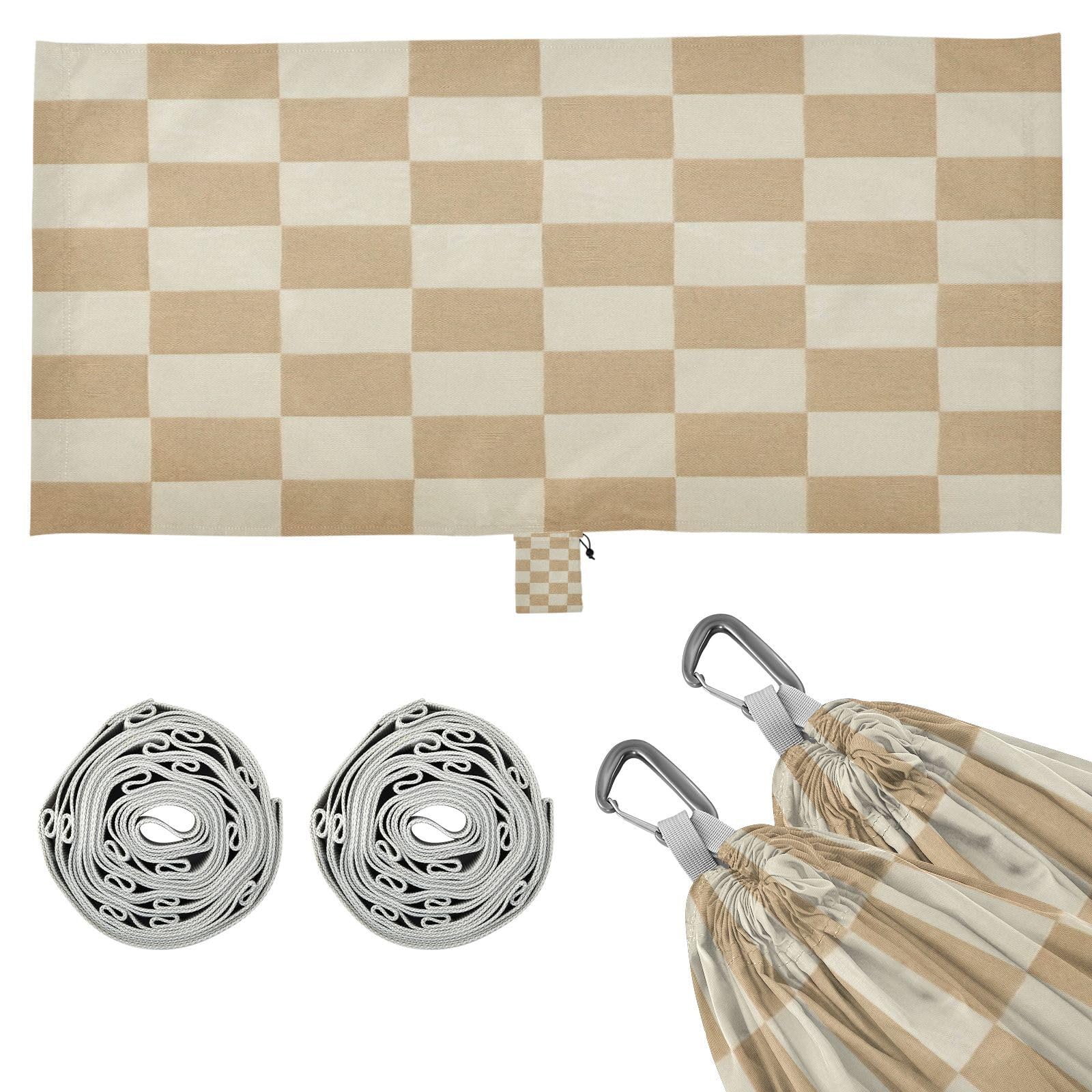 ATTX Checkered Beige Camping Hammock - Lightweight & Portable Hammocks, Heavy Duty 330lbs Capacity for Indoor, Hiking, Backpacking, Travel, Backyard, Beach#222