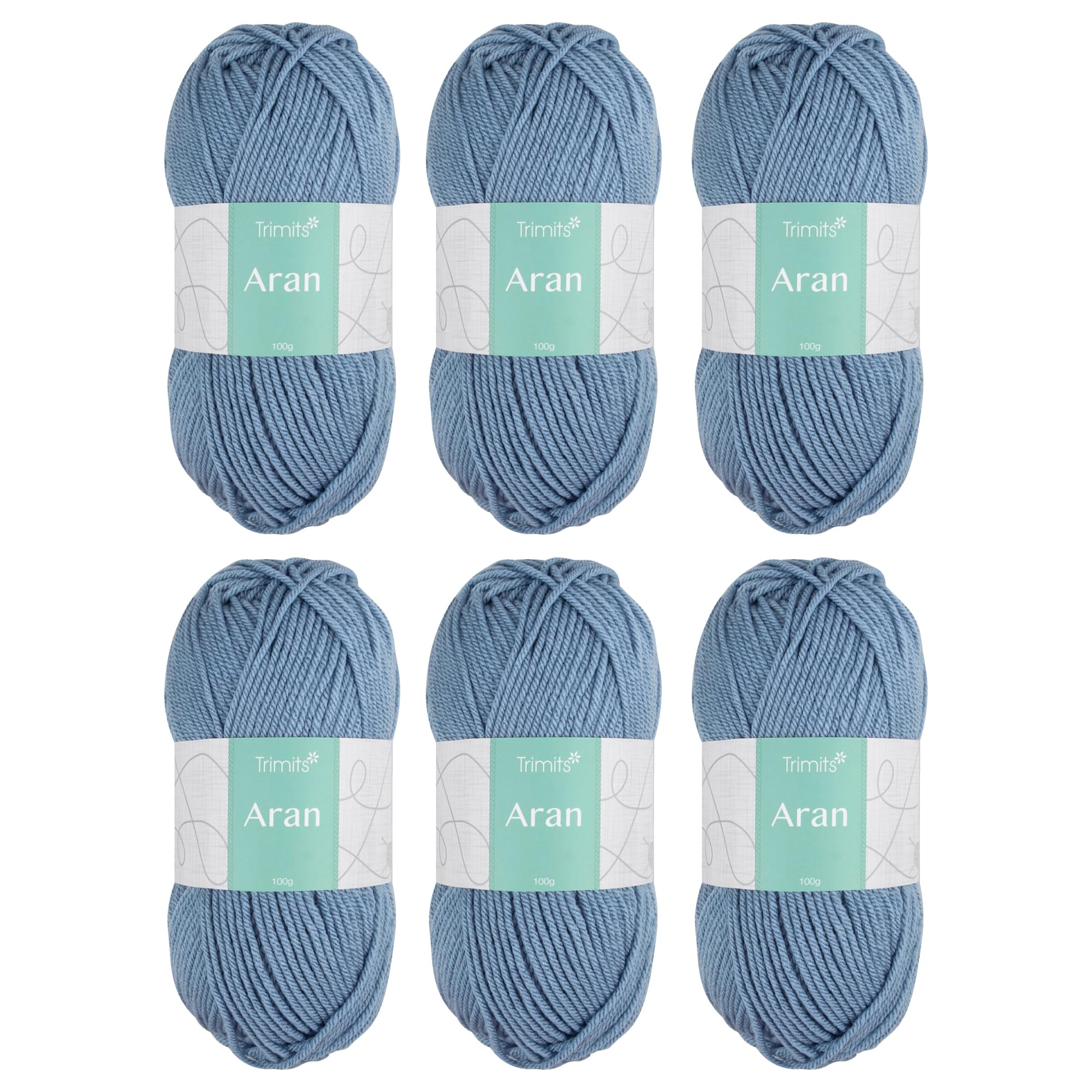 Trimits Aran Acrylic Yarn Wool for Knitting and Crochet - 6 x 100g (165 metres) - Soft Touch Easy Care Machine Washable Yarn, Oeko-TEX Certified Fibre, Denim Blue