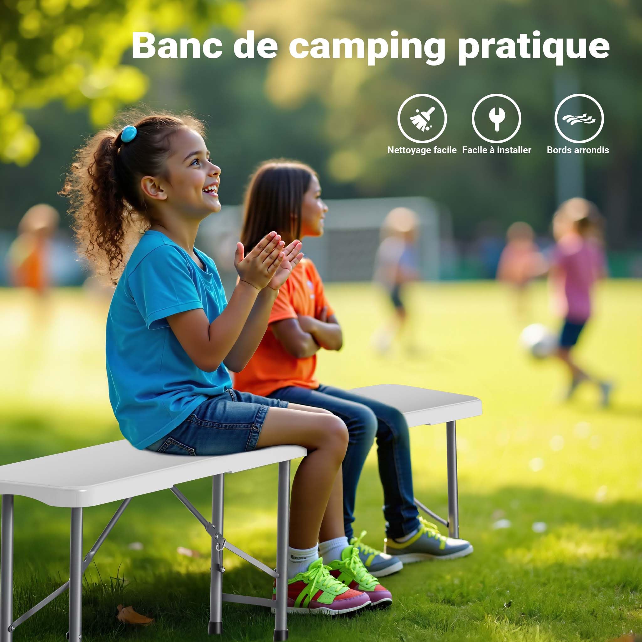 WilTec Banc de Camping Pliant, 1800 x 300 x 430 mm, 3 Places, en Acier et PE-HD, Banc léger pour Jardin extérieur Fête BBQ Barbecue Pique-Nique