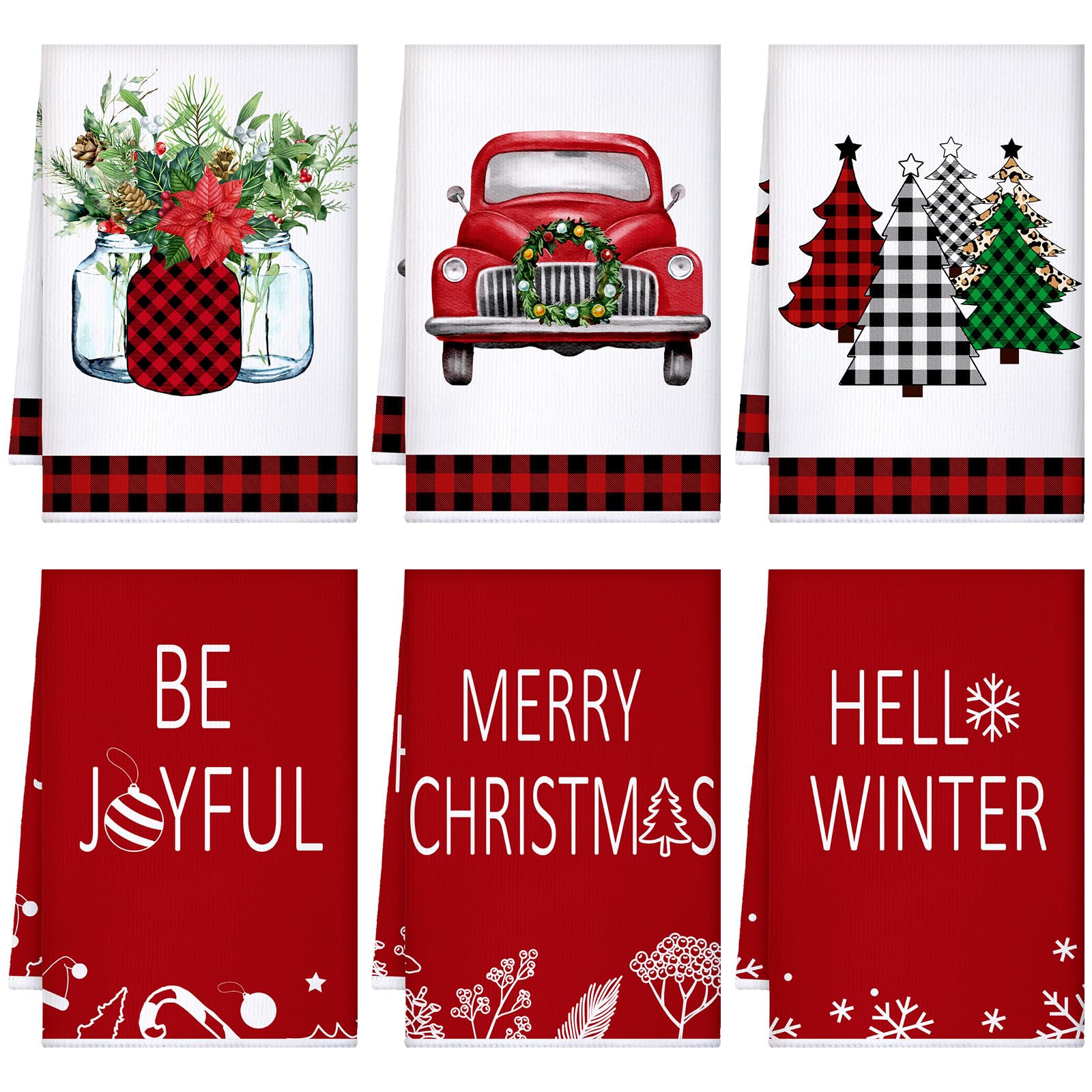 Bencailor 6 Pcs Christmas Kitchen Towels Absorbent Soft Microfiber