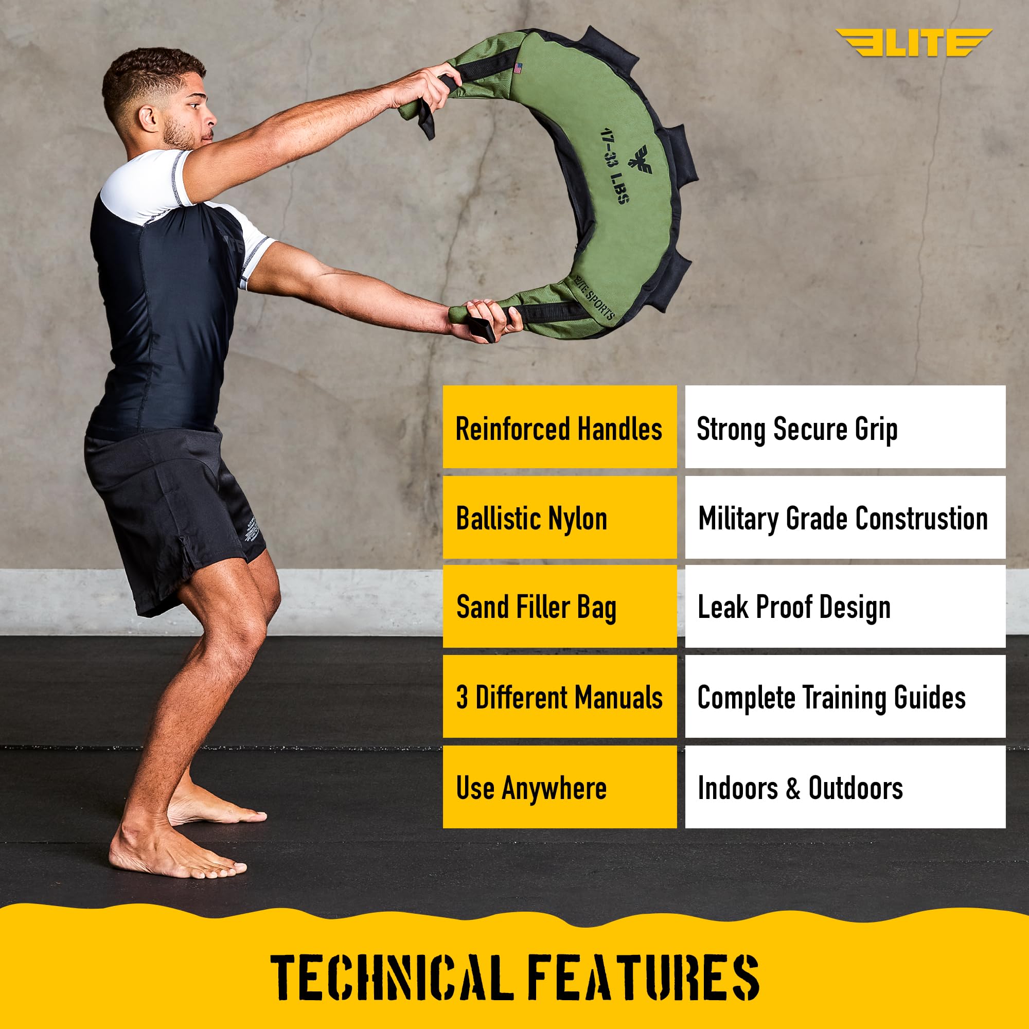 Elite Sports Bulgarische Segeltuchtasche für Crossfit, Fitness Canvas MMA Gym Cross Training Sandsack