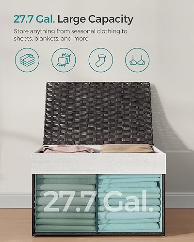 Miniatura 8 de SONGMICS Cesta de almacenamiento con tapa, contenedor de almacenamiento de 27.7 galones (105 litros), cesta de almacenamiento de manta tejida con