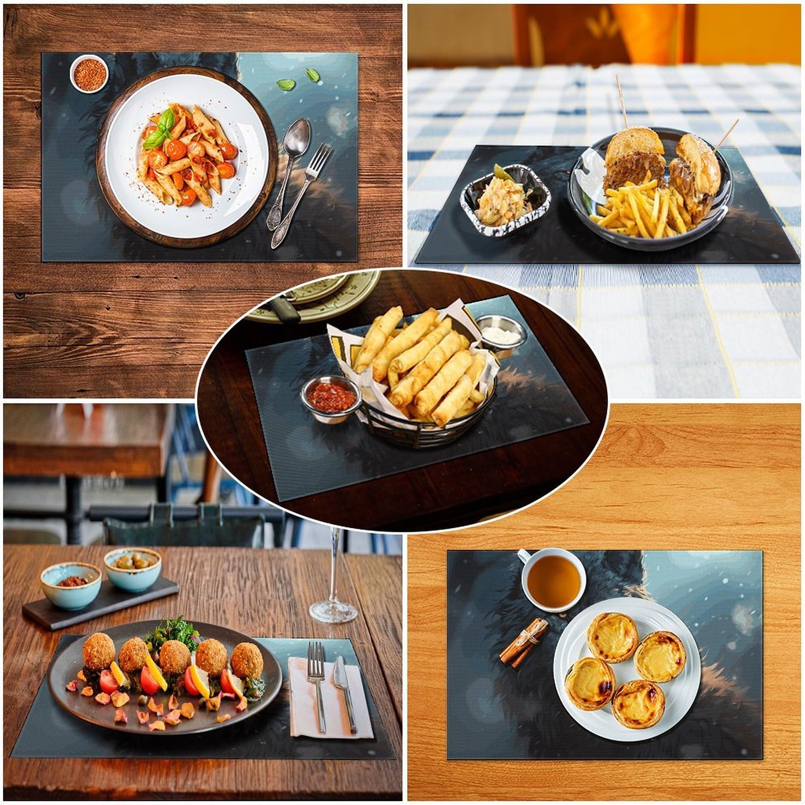 Set di 6 tovagliette all'americana in PVC, lavabili, resistenti al calore, antiscivolo, impermeabili, per interni ed esterni, tavolo da pranzo, cucina, vacanze, feste, 6 pezzi