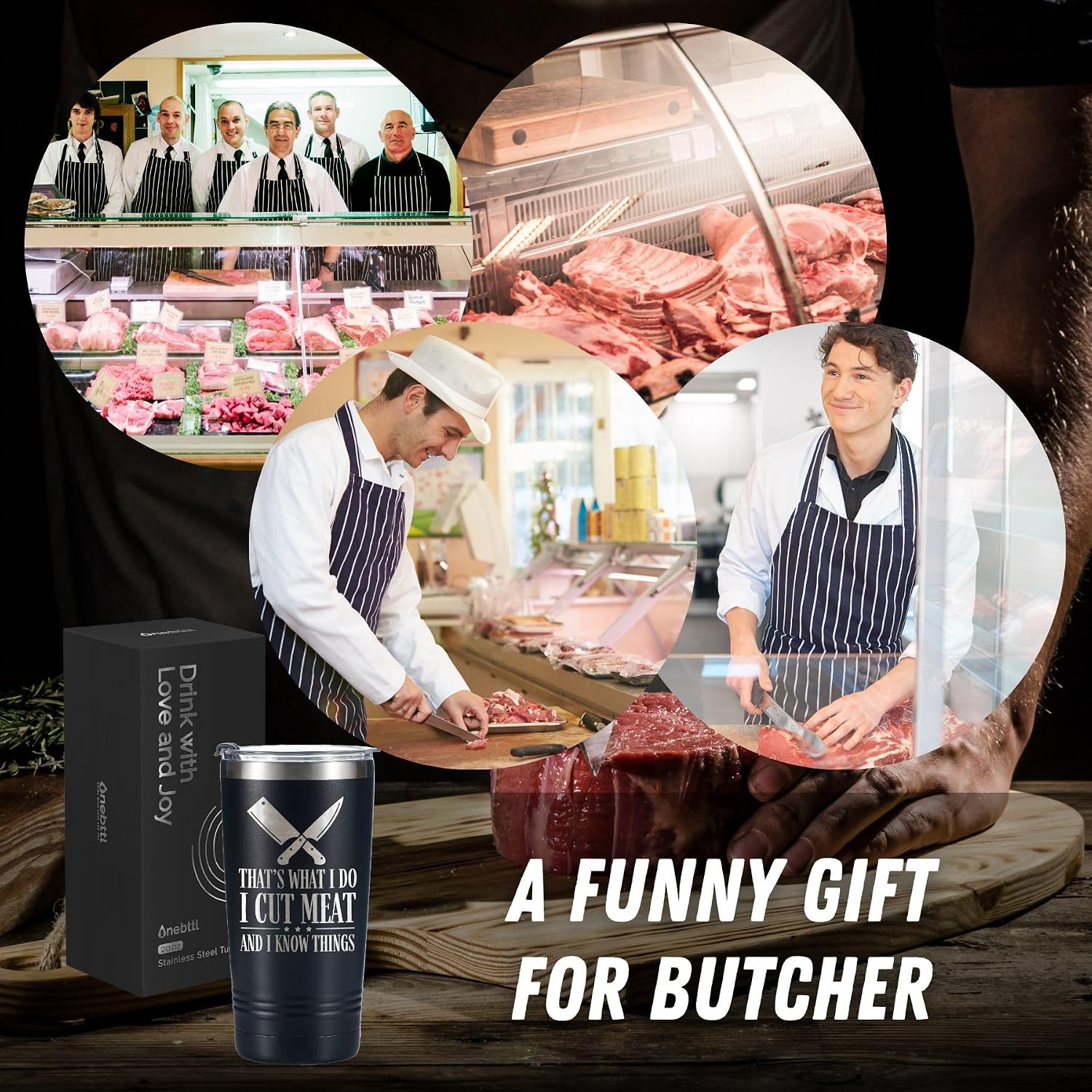 Onebttl Butcher BBQ Gifts for Men - That's What I Do I Cut Meat And I Know Things Travel Tumbler - Stainless Steel Coffee Mug 20oz