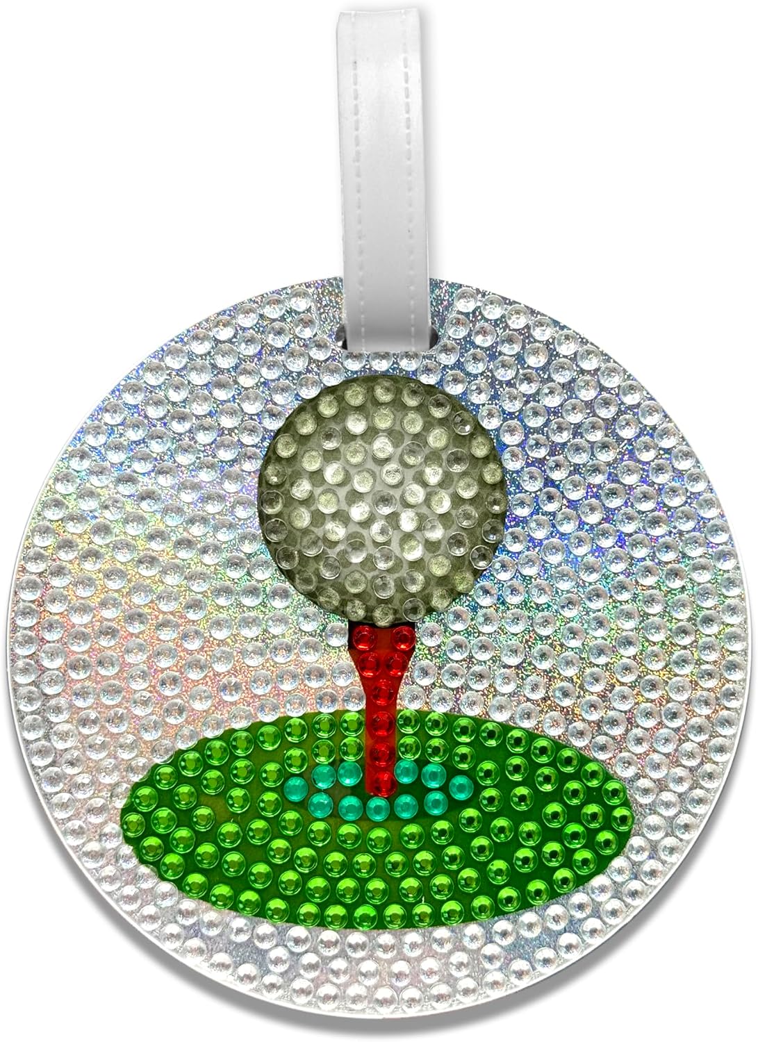 StickerBeans® Rhinestone Luggage Tag 3.5” Sparkly Personalized Bag Tag, Dual-Sided for Contact Info, Secure Strap, Travel & Gift Accessory for Backpacks, Suitcases, Tote Bags (Rainbow Daisy)