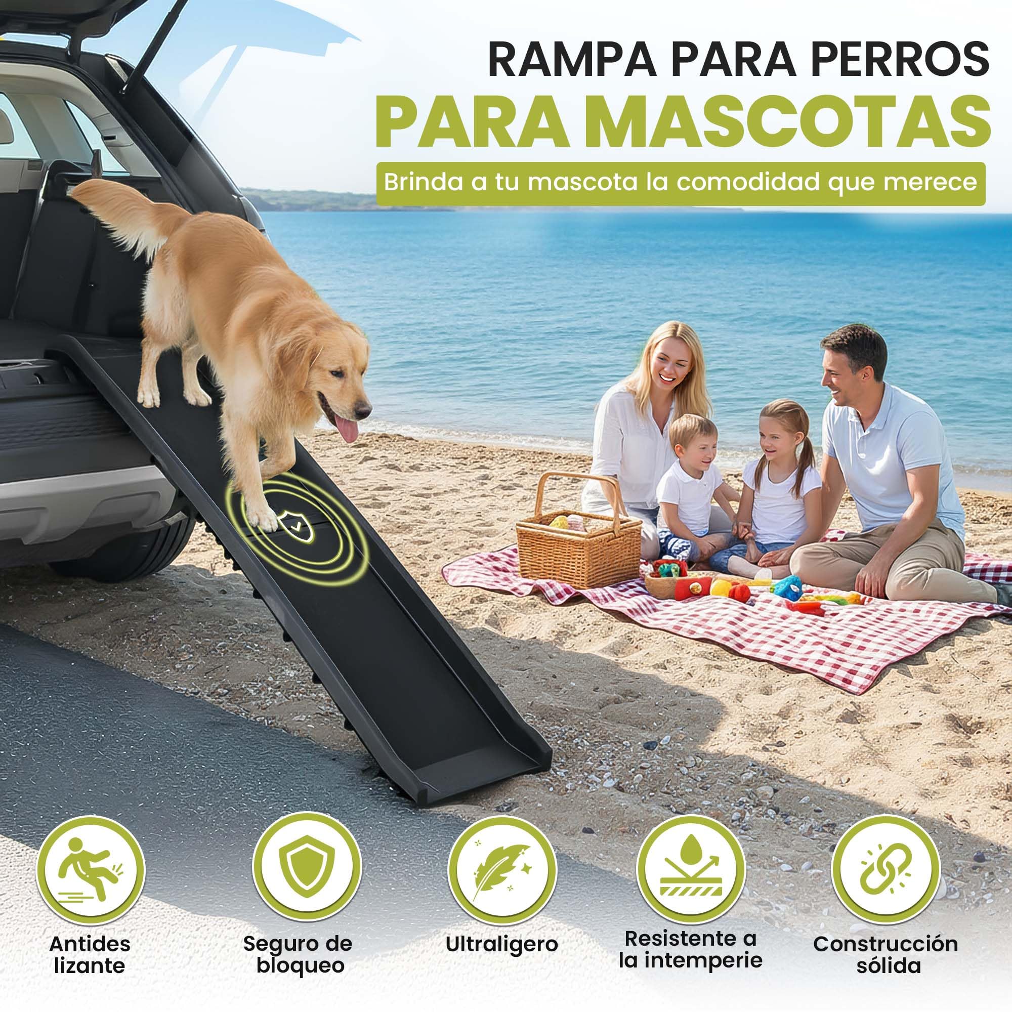 all Pets United® Rampa Plegable para Perros y Gatos Peldaño de Entrada para el Maletero del Coche Escaleras para Mascotas para Animales Grandes y pequeños (Rampa)