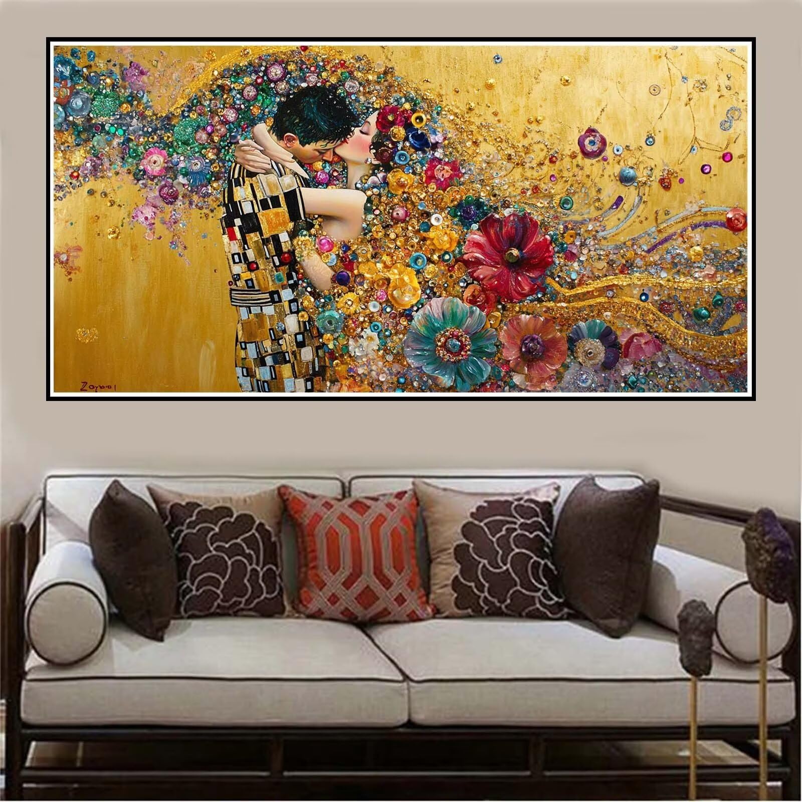 Malen Nach Zahlen Klimt, Malen Nach Zahlen Erwachsene Paar DIY Handgemalt Ölgemälde Kit für Anfänger Mit 3-Pinseln und Acrylfarbe, Kreativ Set für Erwachsene, Deko Wohnzimmer, Ohne Rahmen 140x70cm-652