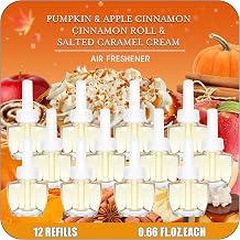Plug In Air Fresheners for Home, 12 Pack, Pumpkin, Apple Cinnamon, Cinnamon Roll & Salted Caramel Cream Wall Plug In Refills for Summer, Compatible with Air Wick & Glade
