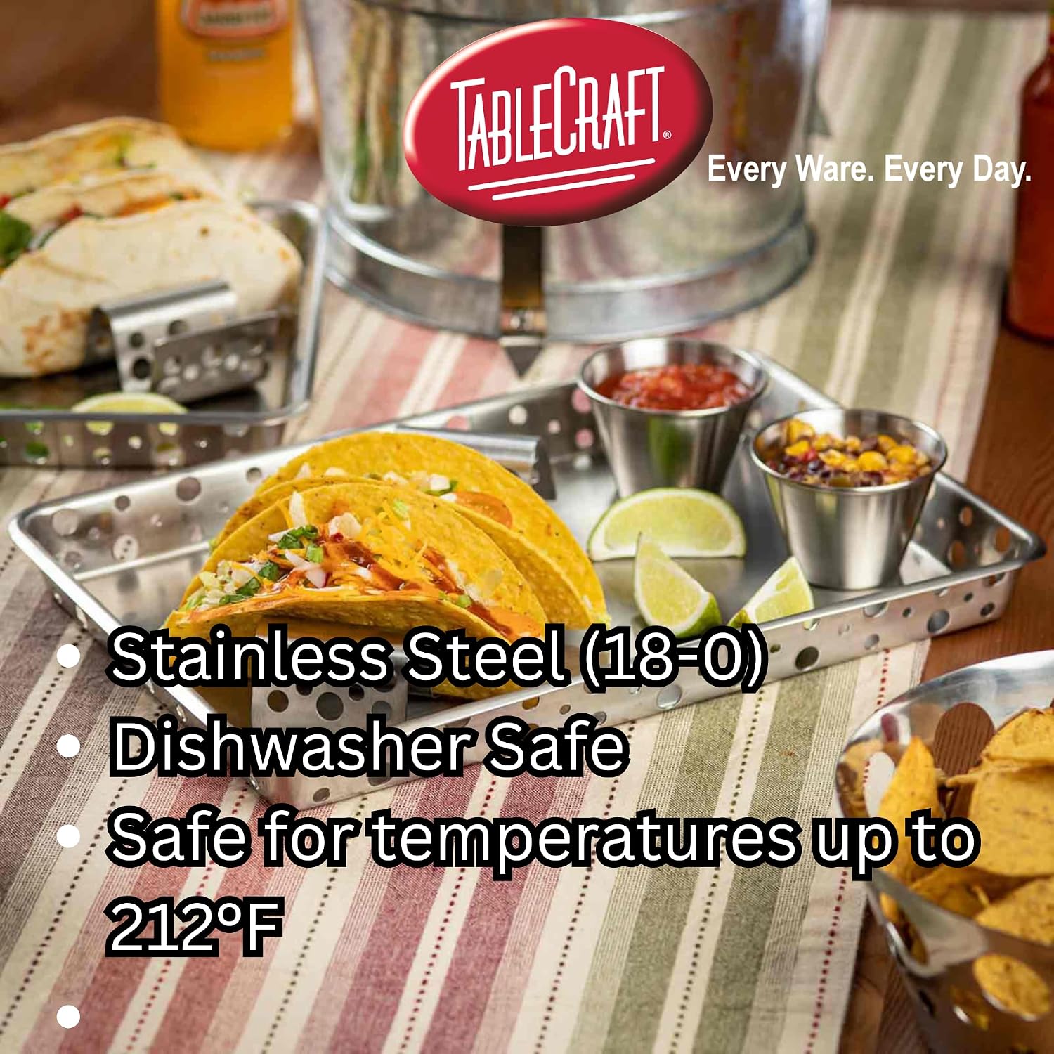 TableCraft TRSP12, Taco Taxi Holder, Wire Stainless Steel, Holds 1-2 Tacos, 3.625"x2.25"x1.5", Compatible with 4"-7" Tortillas, Perfect for Tacos, Bao, and Lettuce Wraps, Dishwasher Safe