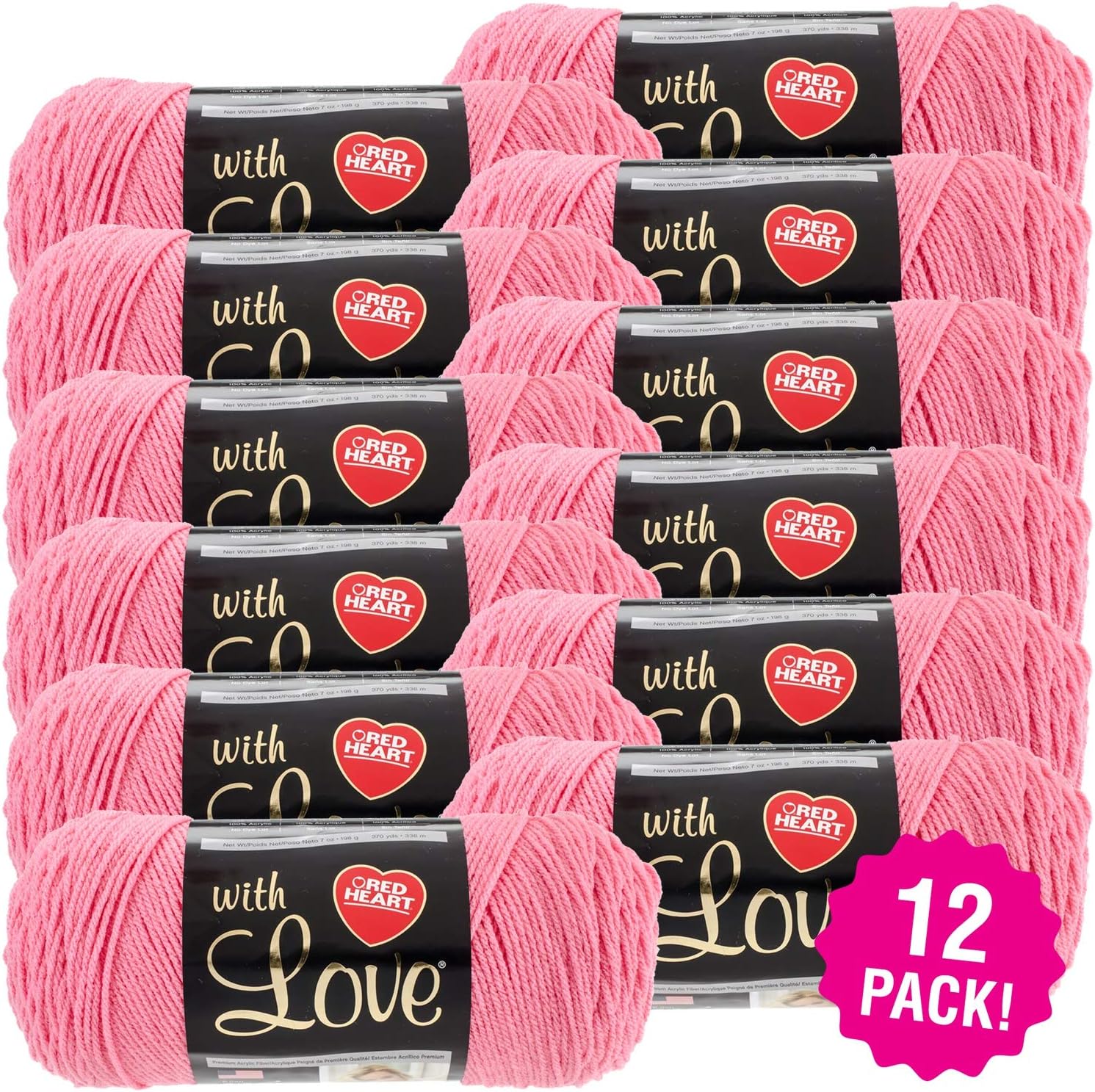Red Heart Love Yarn-12/Pk-Bubble, 12/Pk, Bubble Gum 12 Pack