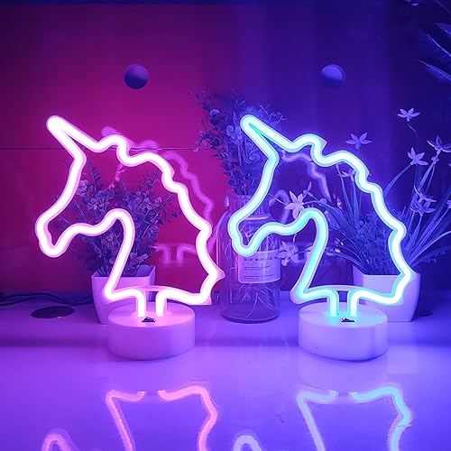 Miniatura 10 de JYWJ Letreros de neón de unicornio con base de soporte, luz de neón alimentada por USB o 3 AA, luces LED para decoración de mesa, decoración de