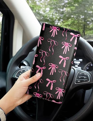 Vista 29 de Mymazn Soporte para registro y seguro de automóvil, organizador de cuero sintético con cierre magnético, soporte para documentos de automóvil