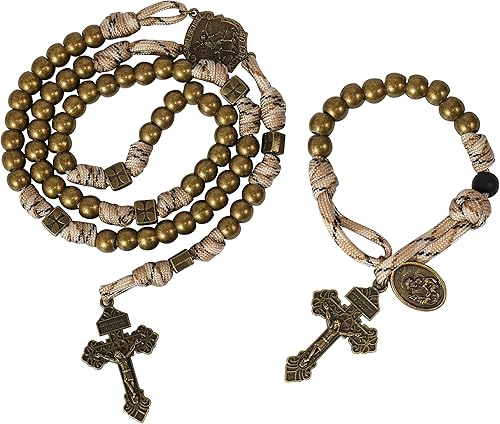 Nazareth Store Juego de rosarios de cuerda de paracaídas, collar de rosario resistente y rosario de una década con cordón fuerte y pesado con San