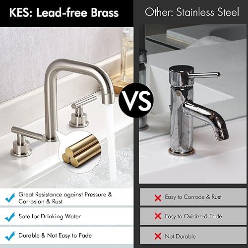 Miniatura 4 de KES L4317LFF12-BN - Grifo de baño de 8 pulgadas con 3 agujeros, moderno, latón con mangueras de suministro, níquel cepillado, drenaje de fregadero