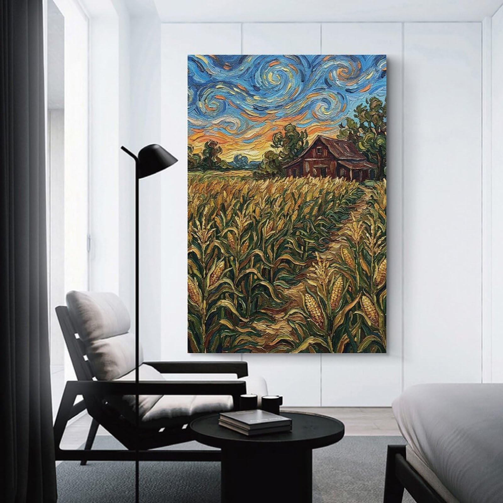 Junmoney Canvas Wall Picture Cornfield And Barn Painting, 24x36inch(60x90cm), for Calm Bedrooms, Home Corners Or Flats, Decorative Wall Art for Cosy Rooms