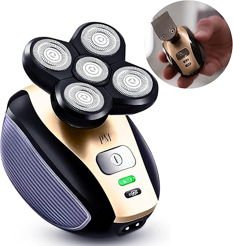 Maquinilla de afeitar eléctrica 5 en 1 para hombres, afeitadora de cabeza seca y húmeda, afeitadora de cabeza calva recargable con recortadoras y