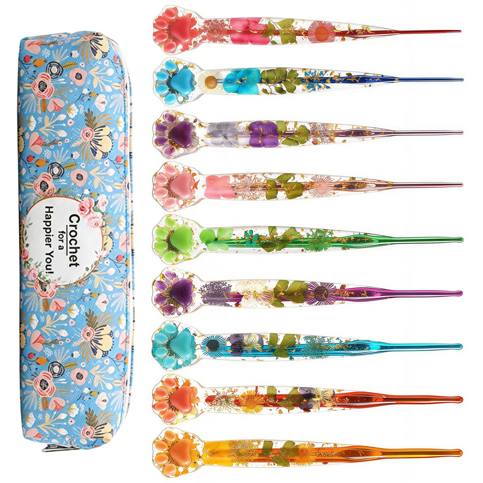 Hsyzygian Cats Paws Print Crochet Hook Set with Ergonomic Resin Handle and Multiple Metal Hook for Knitting Projects Lovely Puss Grip Fasteners