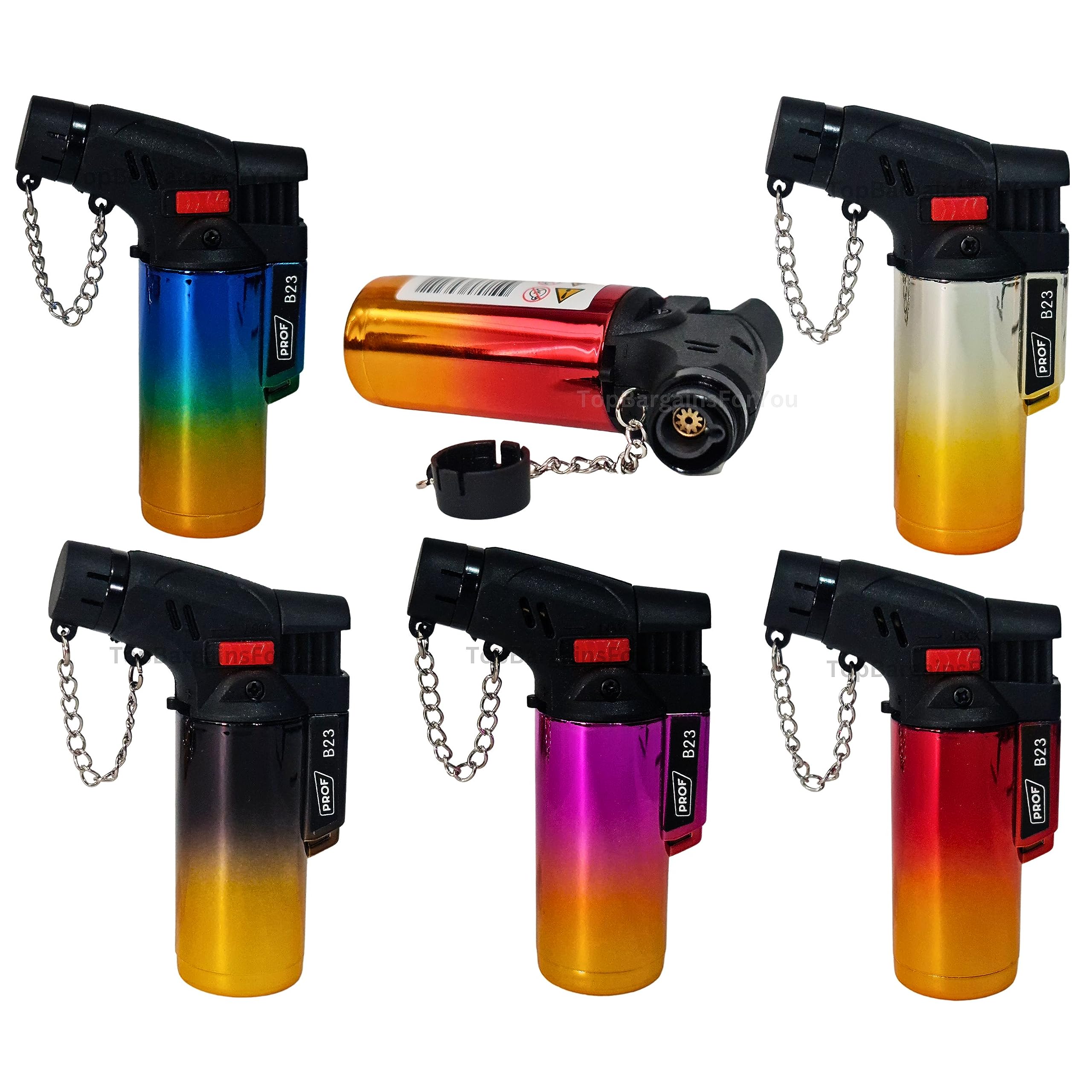 Zactly Multicolor Prof Angled Flame Windproof & Dustproof Gas Lighters Set Colourful Refillable (2 X Prof Shiny)