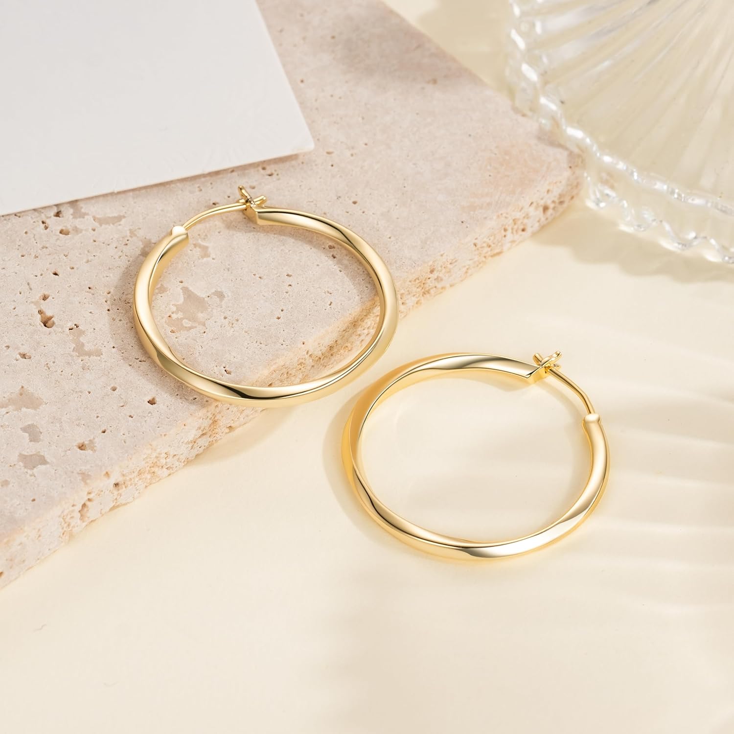 14K Gold Hoop Earrings for Women Trendy Cartilage Hoop Earrings Twisted Thin Huggie Earrings for Women Large Gold Hoops, 30mm