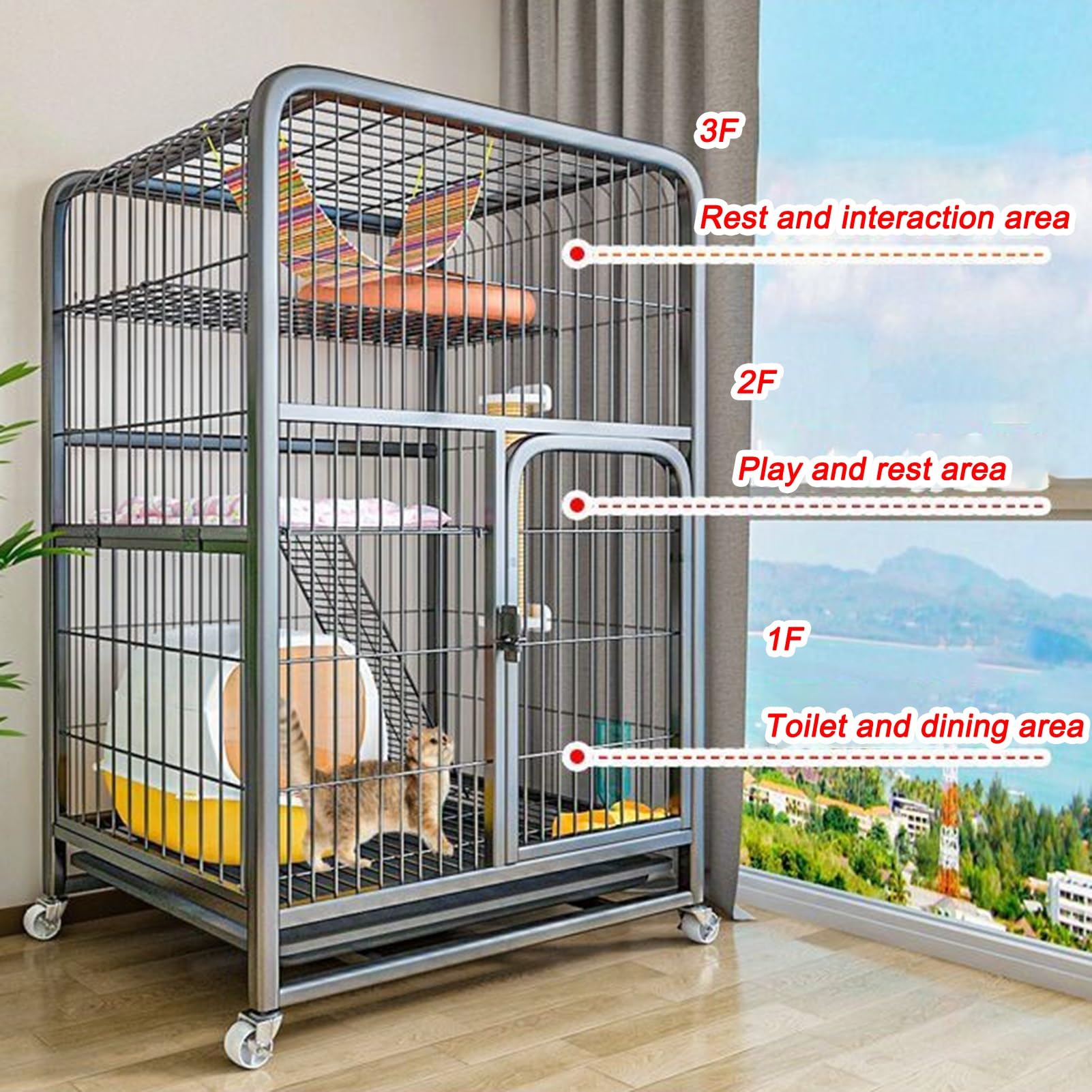 MEDEHOO Outdoor Catio Enclosure - 77" Large Cat House With 4 Tiers & Platforms