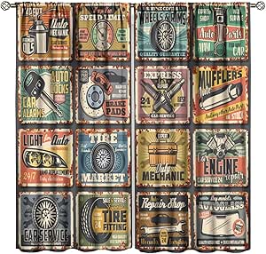 Amazon.com: BATPLY Retro Car Home Decor Curtains, Route 66 Theme Shabby ...