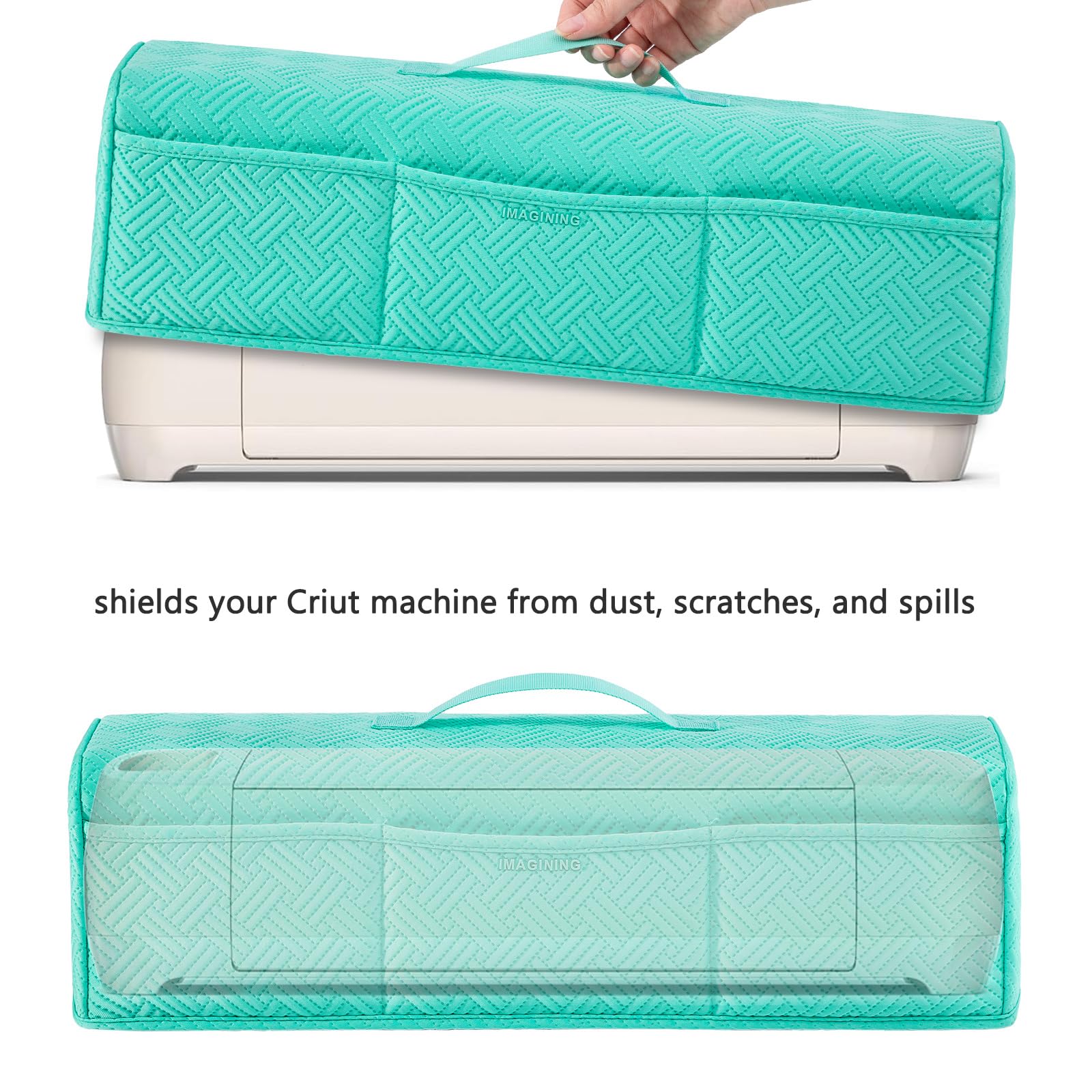 IMAGINING Housse anti-poussière rembourrée extensible et lavable compatible avec les machines Cricut Maker 3, Maker 4, Explore Air 2, Explore 3, Explore 4 – avec poches pour accessoires et