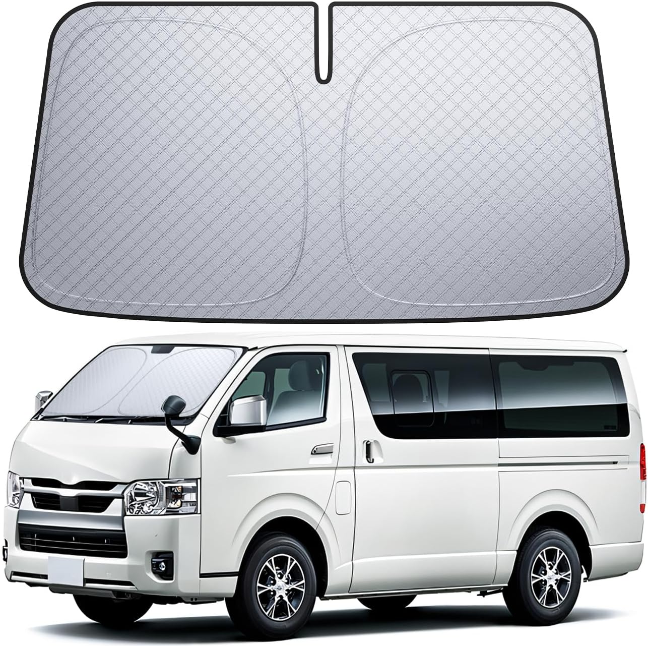 【6層断熱素材】 Lamicall トヨタ ハイエース 200系標準ボディ フロントガラス サンシェード: 車サンシェード 日除け 車 クルマ フロントサンシェード 車用 フロントガラス サンシェード 折り畳み式 カーシェード カー用品 遮光 遮熱 uvカット 紫外線遮蔽 さんしえーど 擦り傷防止 断熱素材 暑さ対策 頑丈 収納ポーチ付き