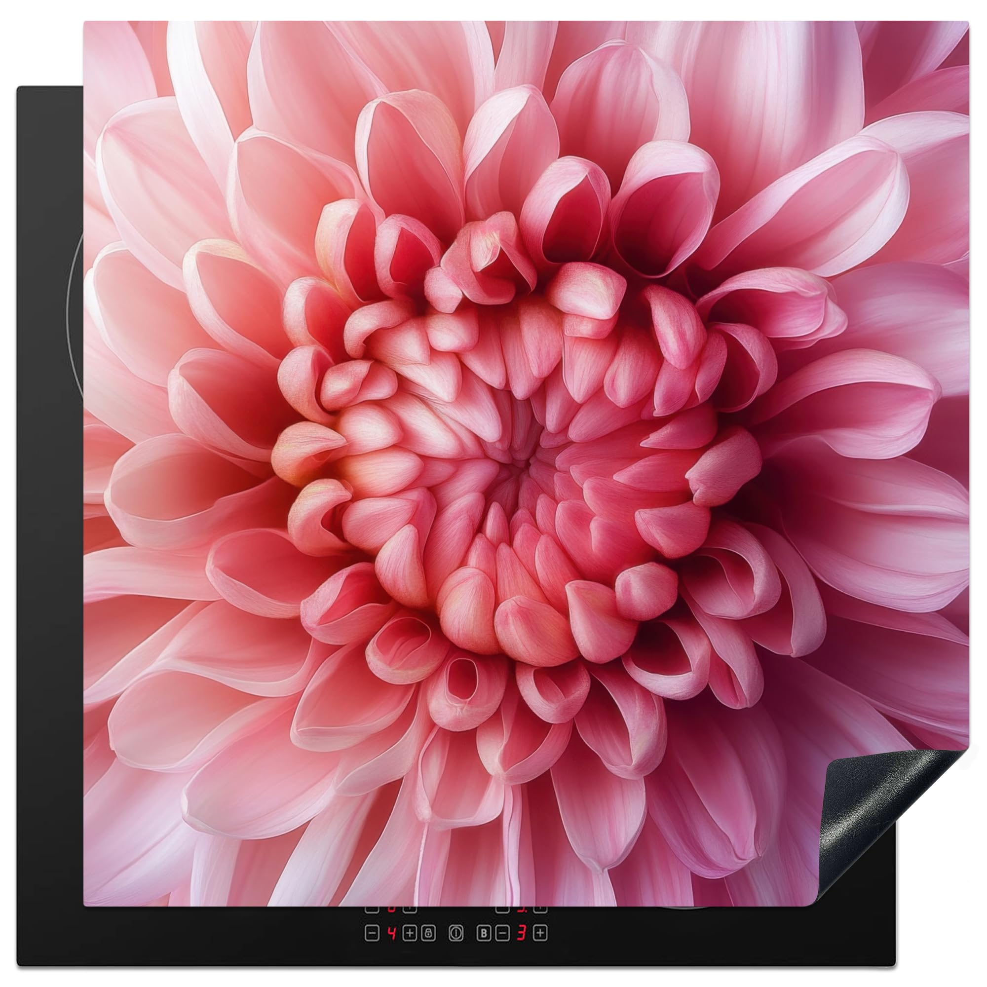 KitchenYeah© Induction Hob Protector Mat 30.7"x30.7" / 78x78 cm Cooker Top Protectors Cover Ceramic Covers Electric Hobs Vinyl Dahlia - Flower - Close Up - Pink