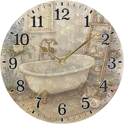Miniatura 52 de JUNZAN Divertido Adorable Gatito en Bañera Relajándose Relojes Redondos de Baño Relojes para la Pared 10 Pulgadas Reloj de Pared Pequeño Casa de