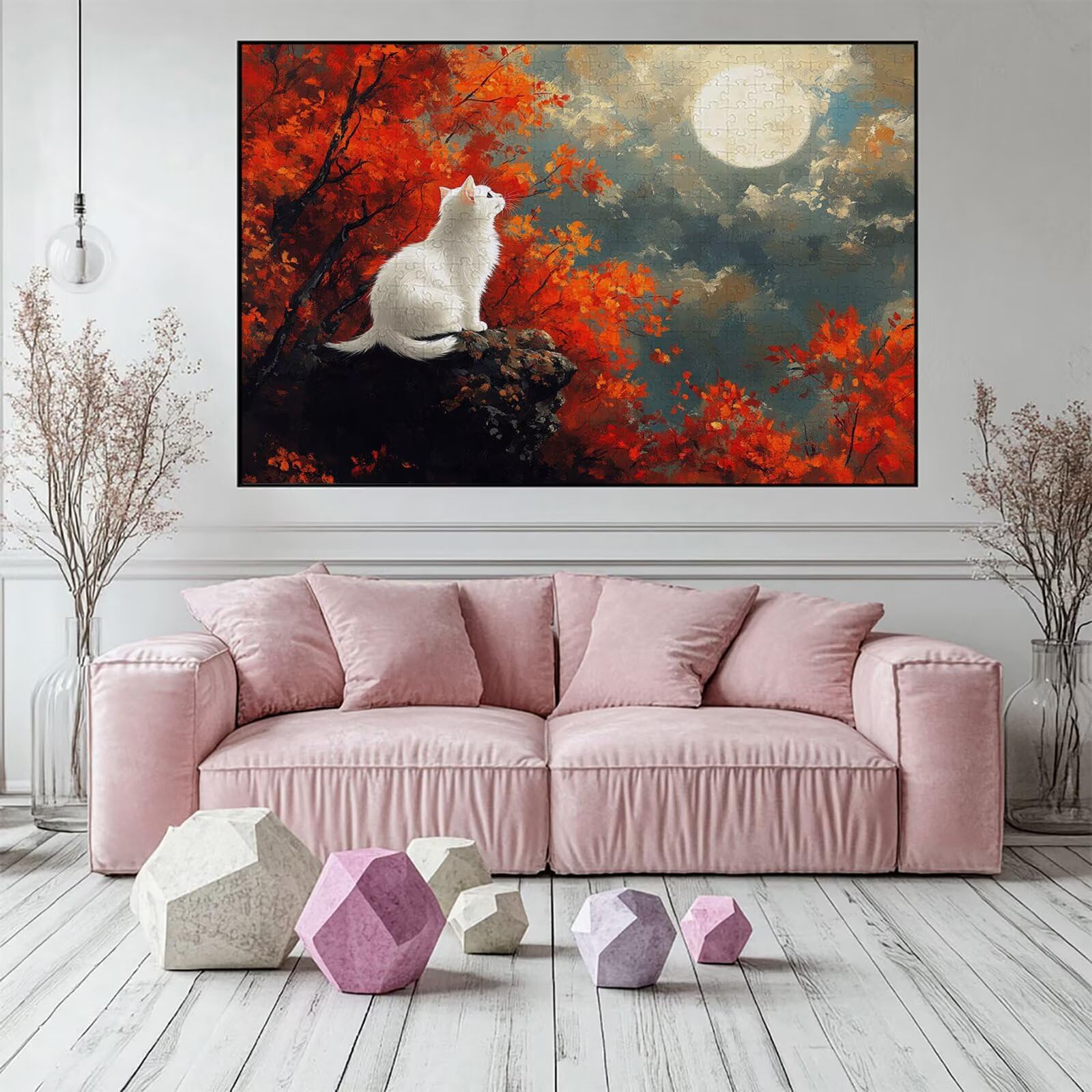 Puzzle 3000 elementów kot puzzle dla dorosłych księżyc 122 x 81 cm Unikalne rzemiosło klasyczne 3D drewniana układanka do rodzinnych gier aktywnych, układanka do samodzielnego wykonania nawet do
