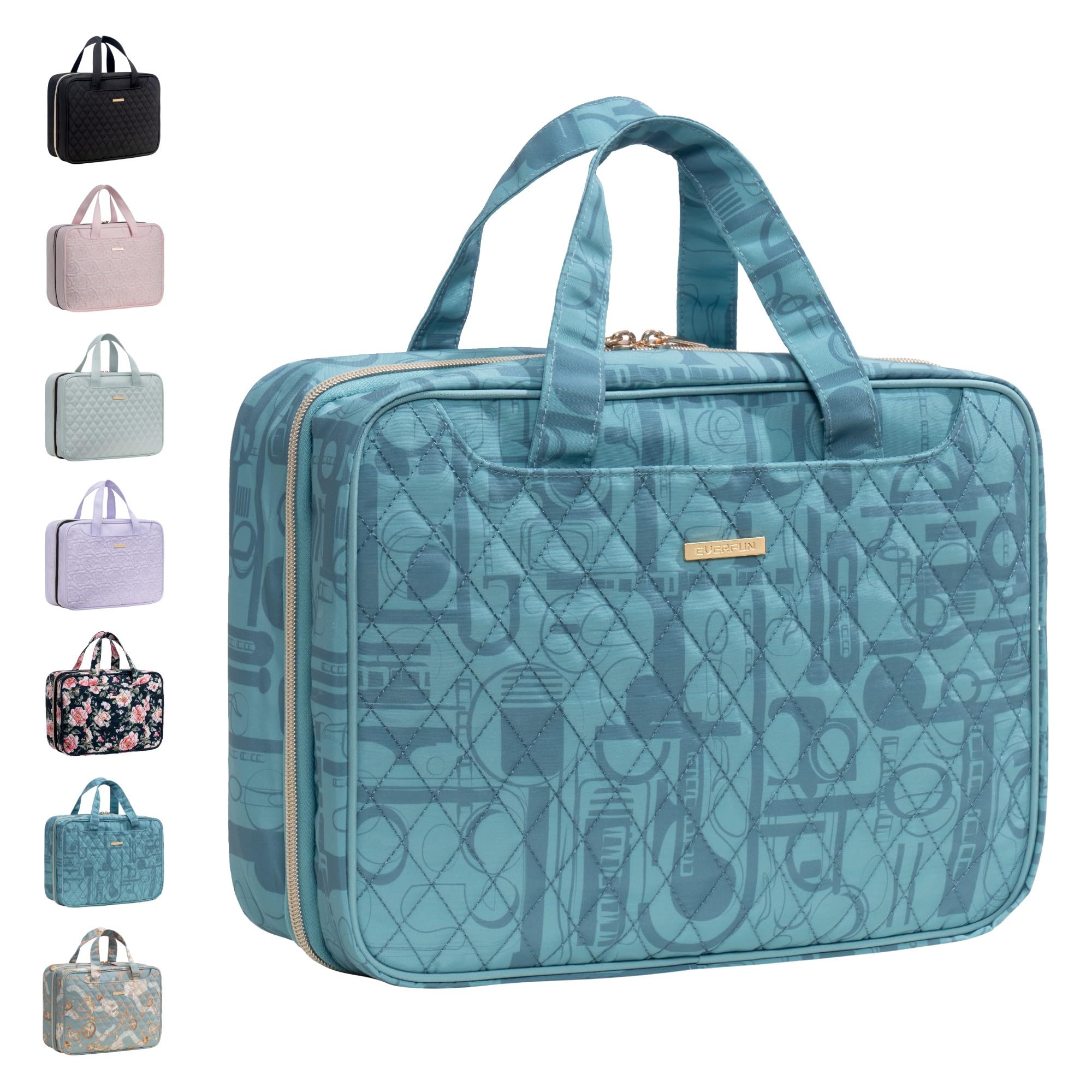 Everfun Beauty case da viaggio da appendere per le donne che viaggiano con scomparto a tenuta stagna organizer per cosmetici kit dopp accessori da viaggio essenziali indispensabili, Blu ciano., Large,