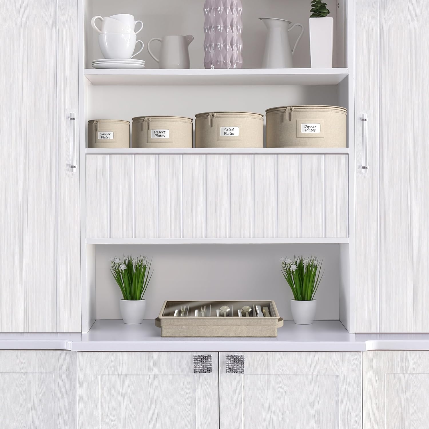 Sorbus China Storage Containers – Dinnerware Organizer for Dinner Plates with Lid (Holds Service for 12) with Felt Protectors – 12" x 6.25"