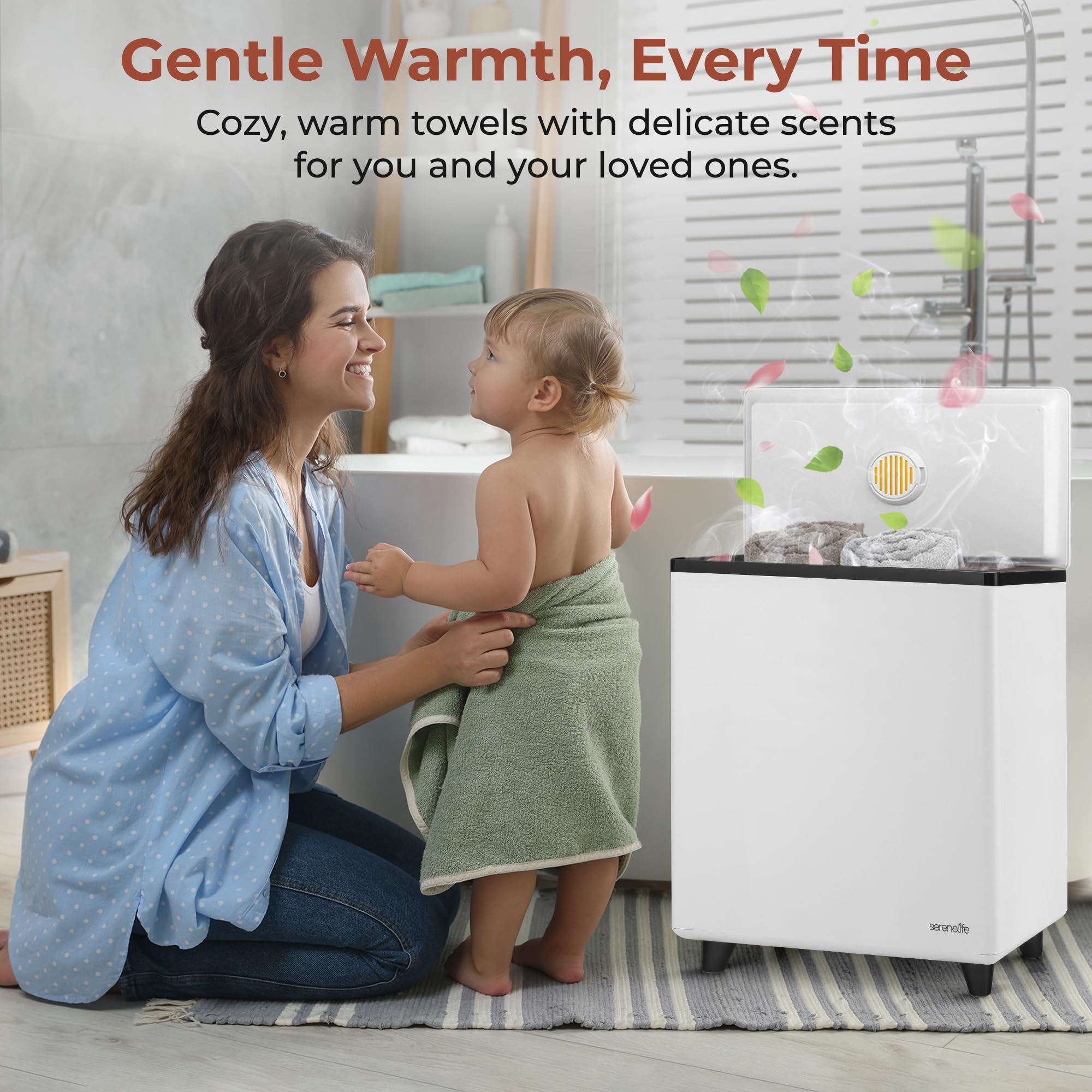 SereneLife SLTLR560W Secchio scaldasalviette rettangolare – Grande capacità singolo tocco asciugamano e coperta scalda con funzionalità WiFi integrata (nero), Taglia unica