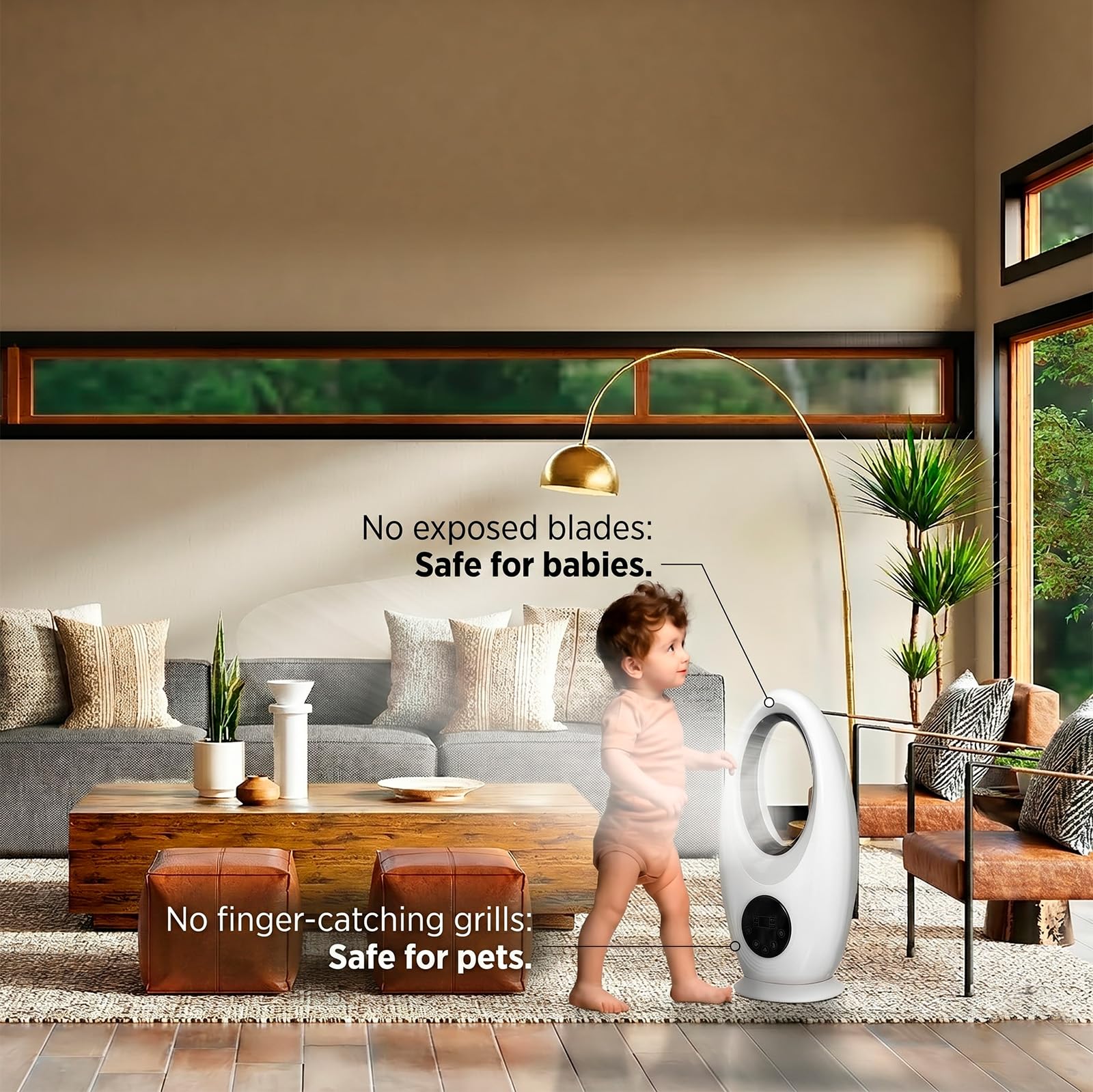 Ventilatore a Torre Senza Pale | Rotazione 60º | Telecomando | 3 Livelli di Velocità | Timer 7,5 ore | Condizionatore Portatile | con Luce Notturna | Casa