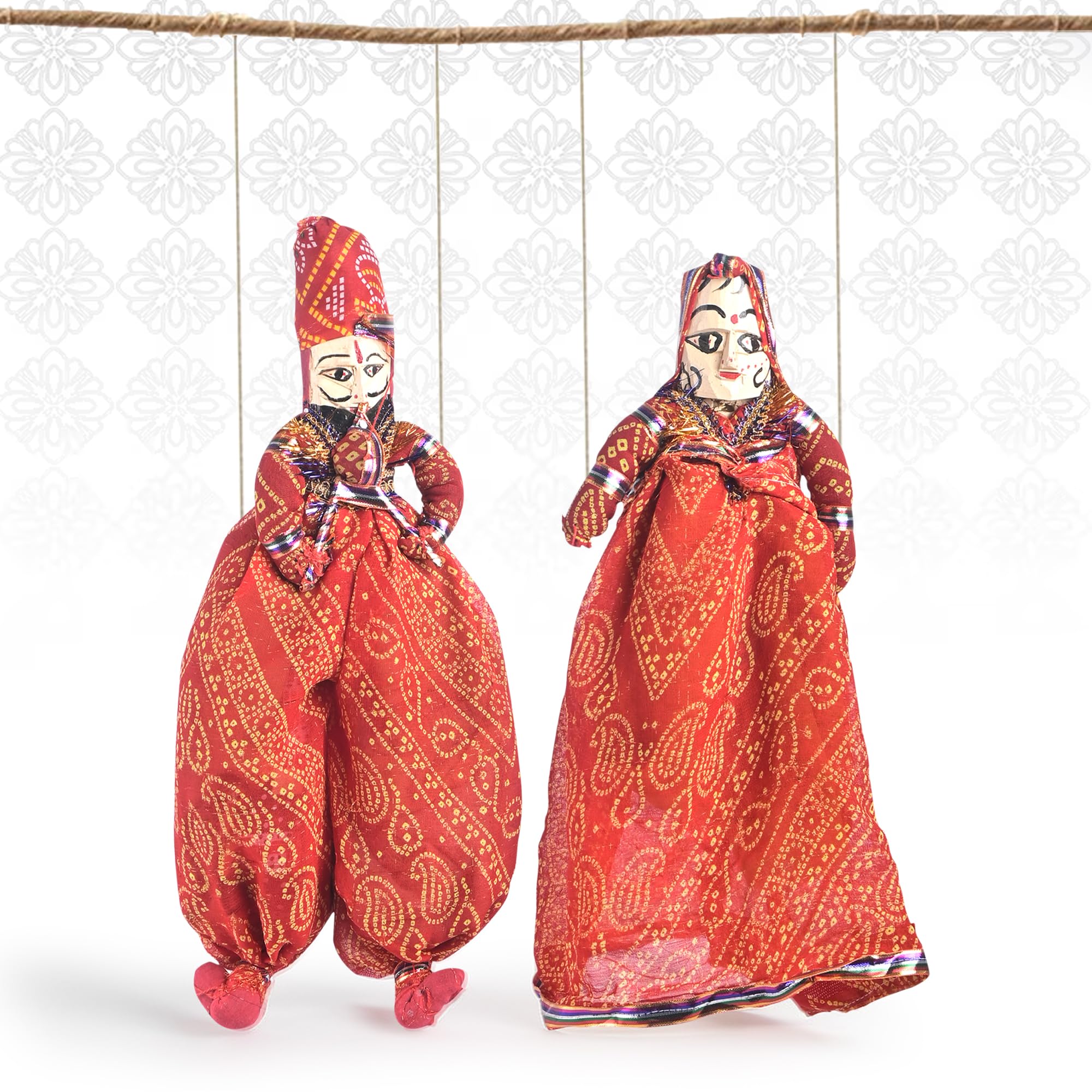 Kuber Industries Handcrafted Rajasthani Puppets/Kathputli Pair | Home Decor Dolls for Home | Colourful Folk Toys & Decoration Piece | Cultural Program & Gifting Couple Set | Red